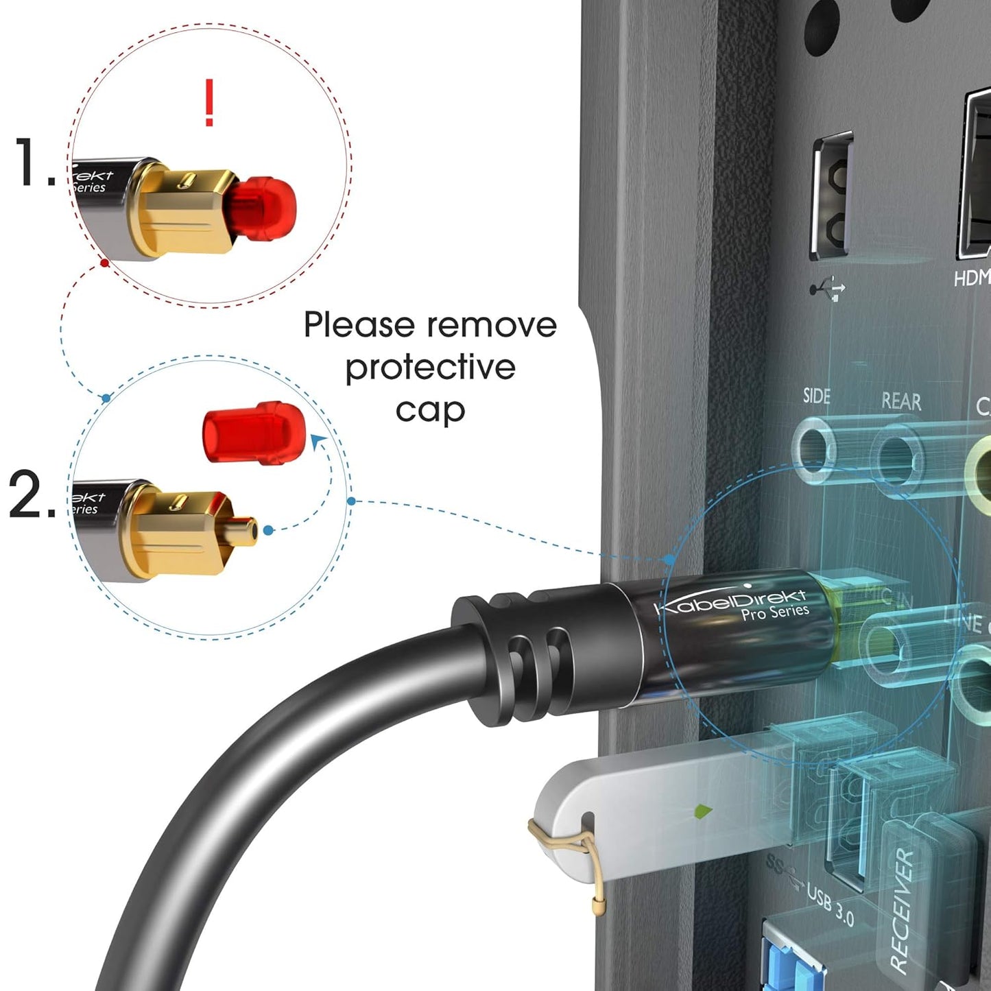 3ft PS4 TOSLINK Optical Audio Cable Designed in Germany Fiber Optic Cable for Soundbar, SPDIF Digital Optical Audio