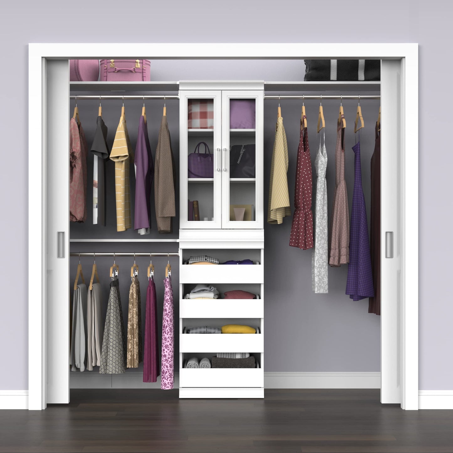 ClosetMaid Modular Storage Pair Set, 2 Glass Pane Doors, Wood Closet Organizer Shaker Style, Add On Accessory for Shelf Units, White, 34.88" H x 21.02" W x 1.81" D