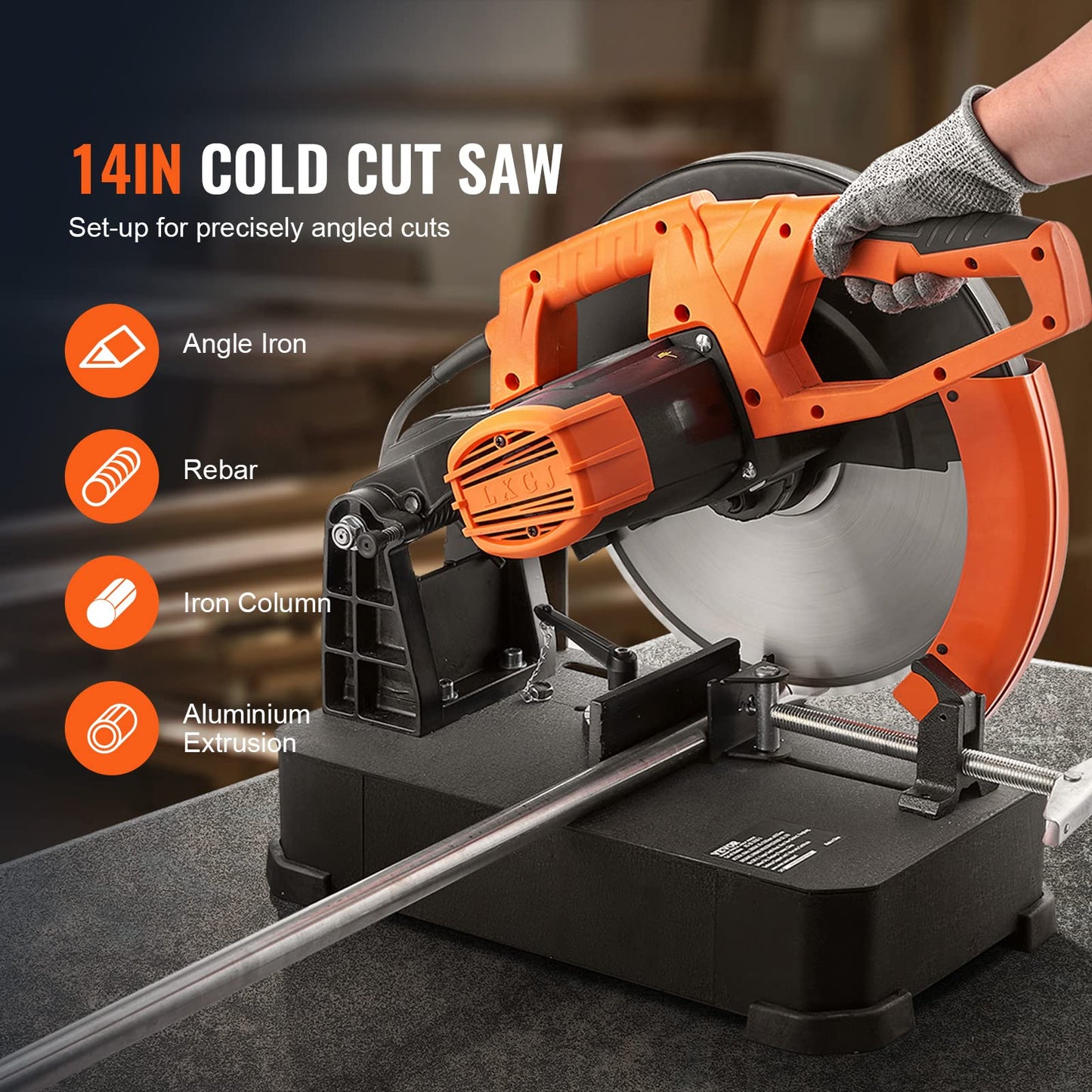 VEVOR Chop Saw, 14''/355mm Blade Diameter Cut Off Saw, 2800W 1200RPM Steel Cutting Machine, 0-45° Adjustable Dry Cut Chop Saw, Miter Saw for Cold Cut Saw for Steel/Iron/Aluminum, Black
