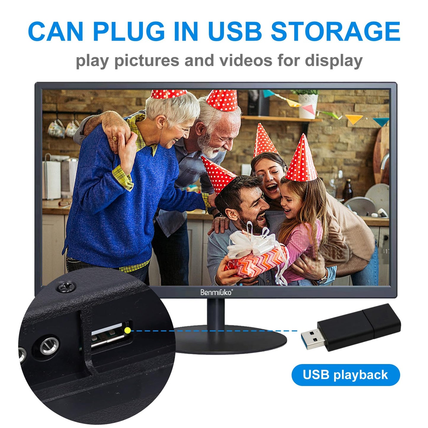Benmiuko 22 inch Monitoring Display Screen Security Camera Monitor LCD Multi Functional Interface HDMI, BNC, VGA, AV, USB Input CCTV Computer Monitors Built in Speaker 1920x1080 Full HD