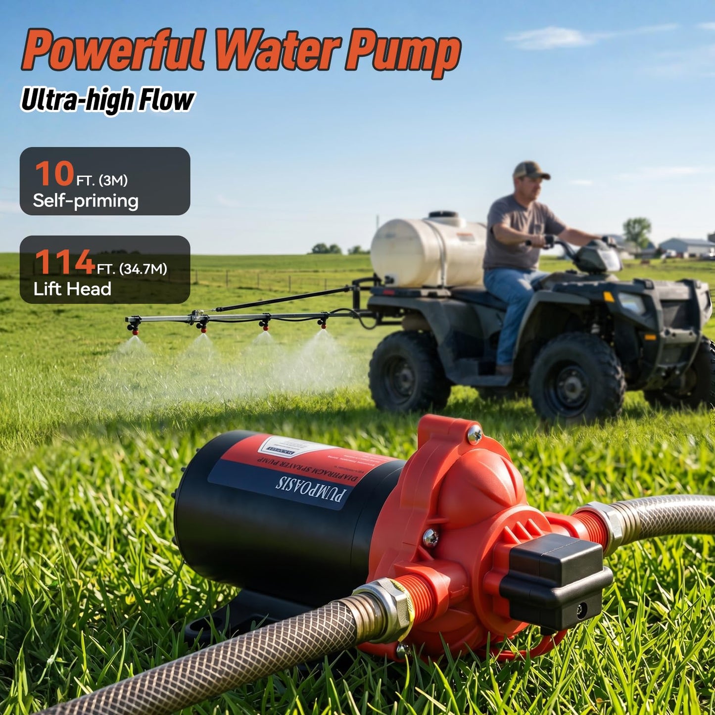 12V Sprayer Pump, 5.4gpm-10amp-60psi, Chemical and Corrosion Resistant, Compatible with Roundup, Diaphragm Pump with Pressure Switch and Self-Priming for Agricultural Spraying, Rv, Boats, Etc