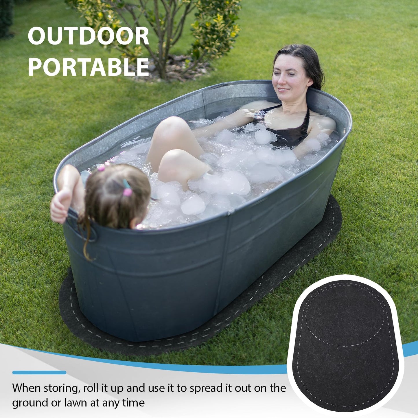 Drydiet 63 x 40 Inch Cold Plunge Tub Floor Mat Waterproof Ice Bath Tub Mat Indoor Outdoor Anti-Slip Protector Pad for Round Oval Rubber Pad for Underneath of Ice Baths Accessories