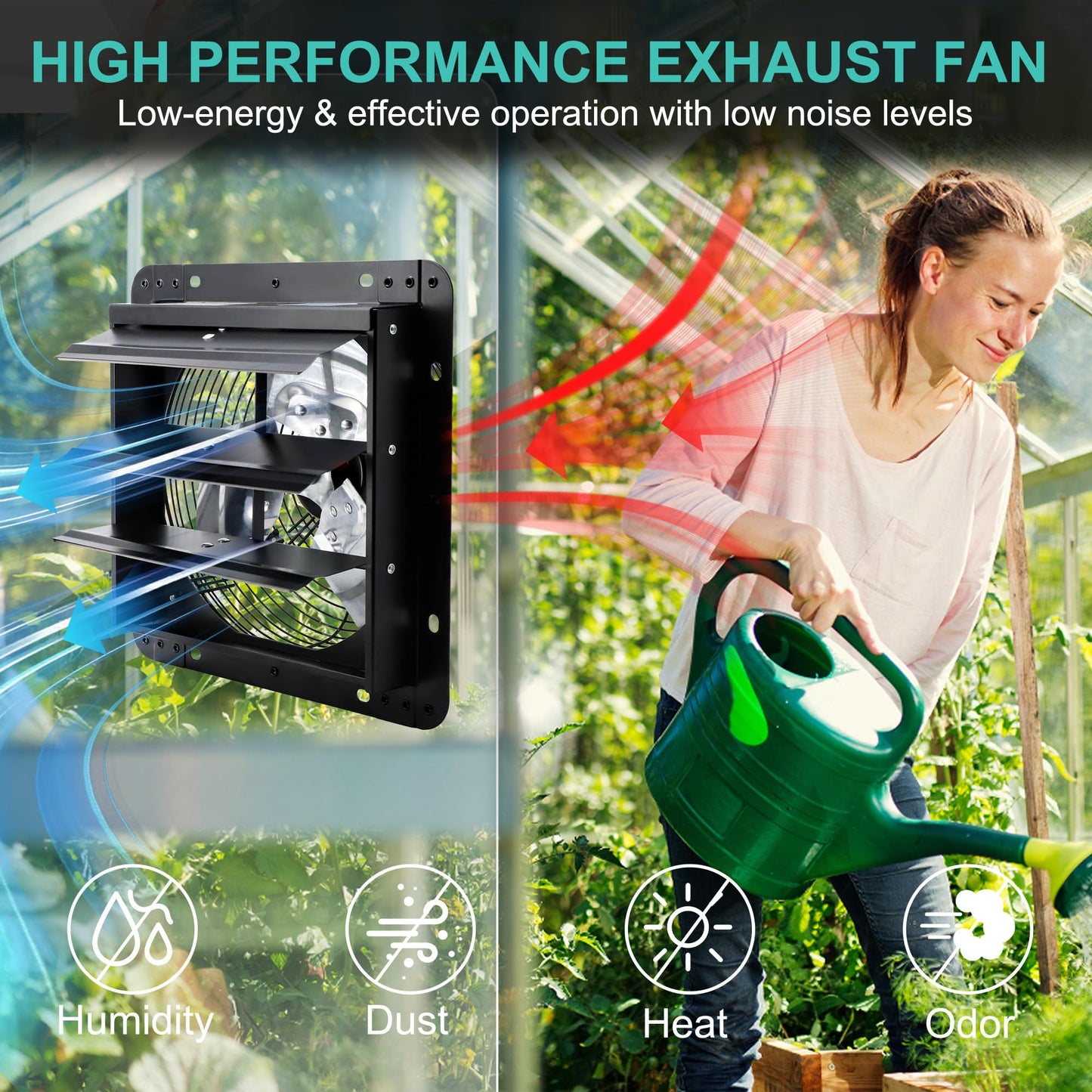 Hipoilk 12 Inch Wall Mounted Shutter Exhaust Fan with Thermostat and Speed Controller for Attic, Greenhouse, Shed, Garage, Chicken Coop, Shop, Barn Ventilation, 970 CFM Louvered Vent Fan, Black