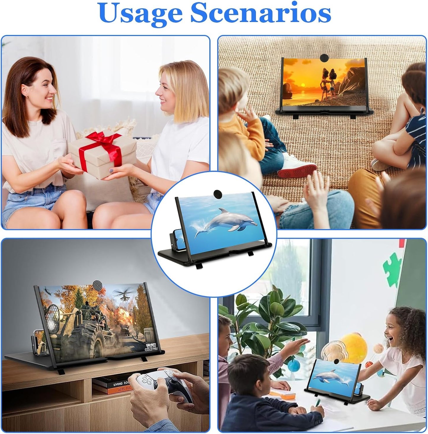 16" 3D 16inch) Screen Amplifier for Cell Phone, HD Amplifier Projector Horizontal Screen Enlarger for Movies, Videos