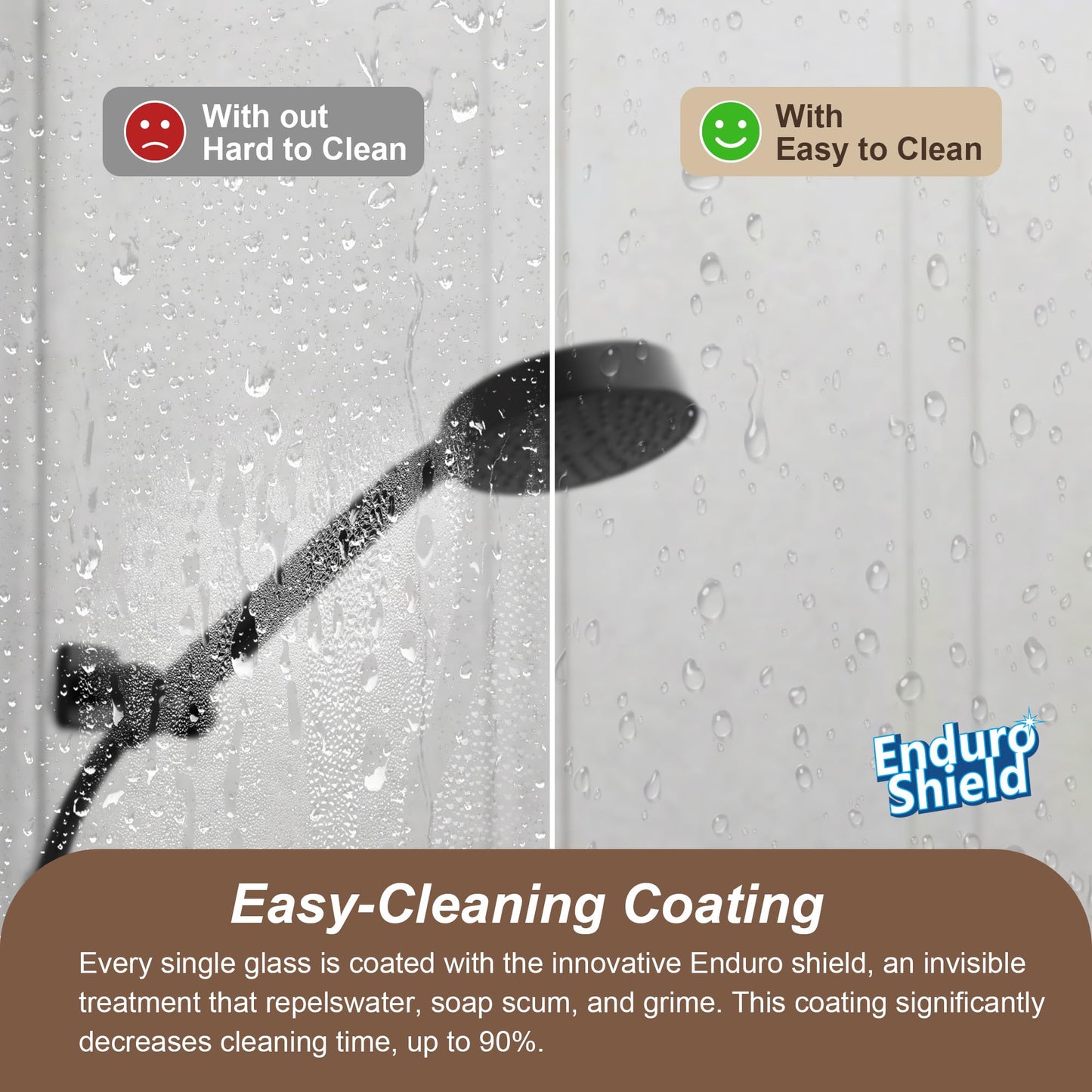UKD01 66 to 72 in. W x 76 in. H Double Sliding Frameless Shower Doors - Stainless Steel 3/8" (10mm) Certified Tempered Glass 72x76-MBL