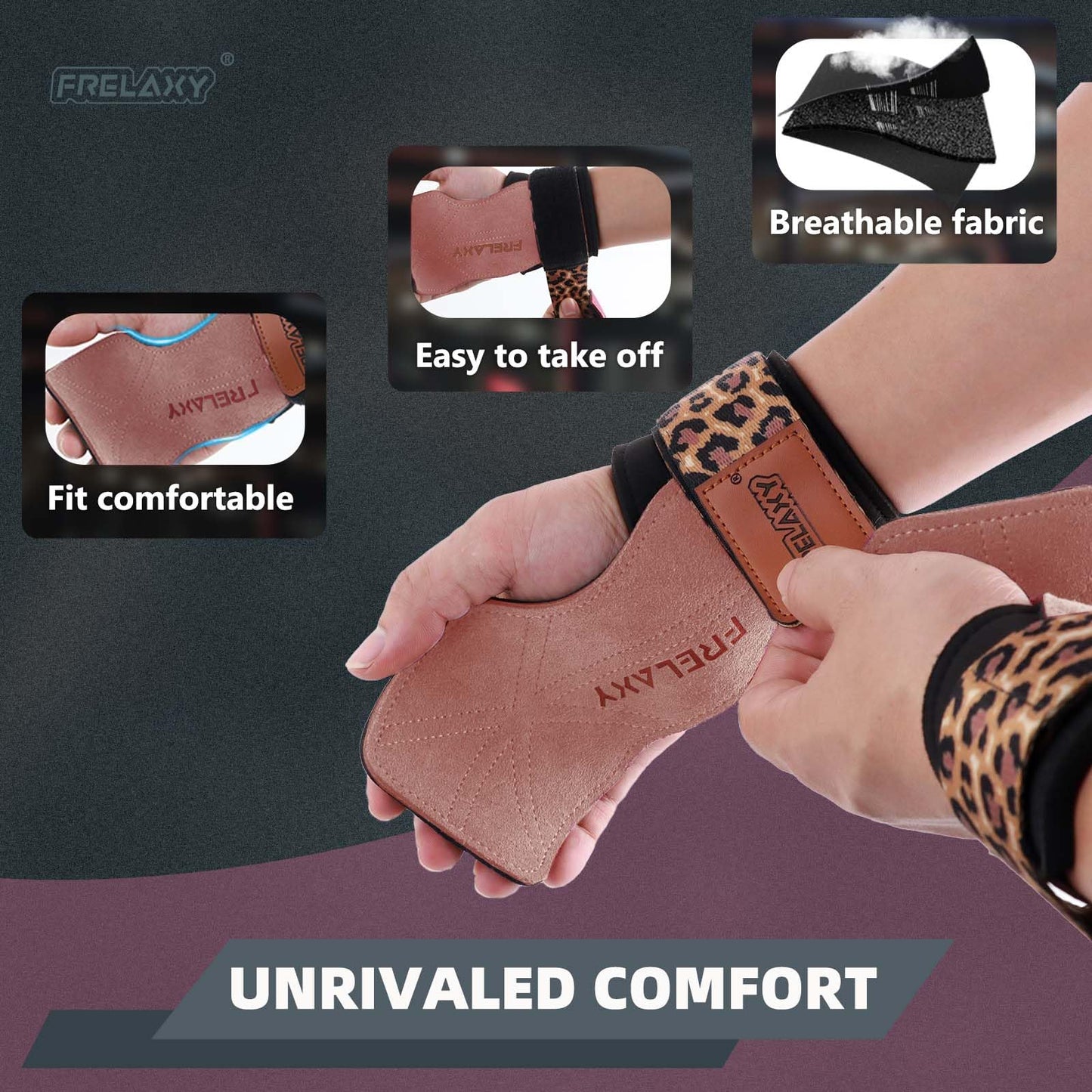 Frelaxy Lifting Wrist Straps Women and Men, Weight Lifting Grips with Cushion Wrist Loop, Double Layer Leather and Storage Pouch, Gym Workout Straps for Deadlift and Powerlifting
