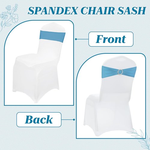 MDS Spandex Chair Sashes - Pack of 200 Universal Elastic Stretch Ties with Buckle for Weddings | Blue