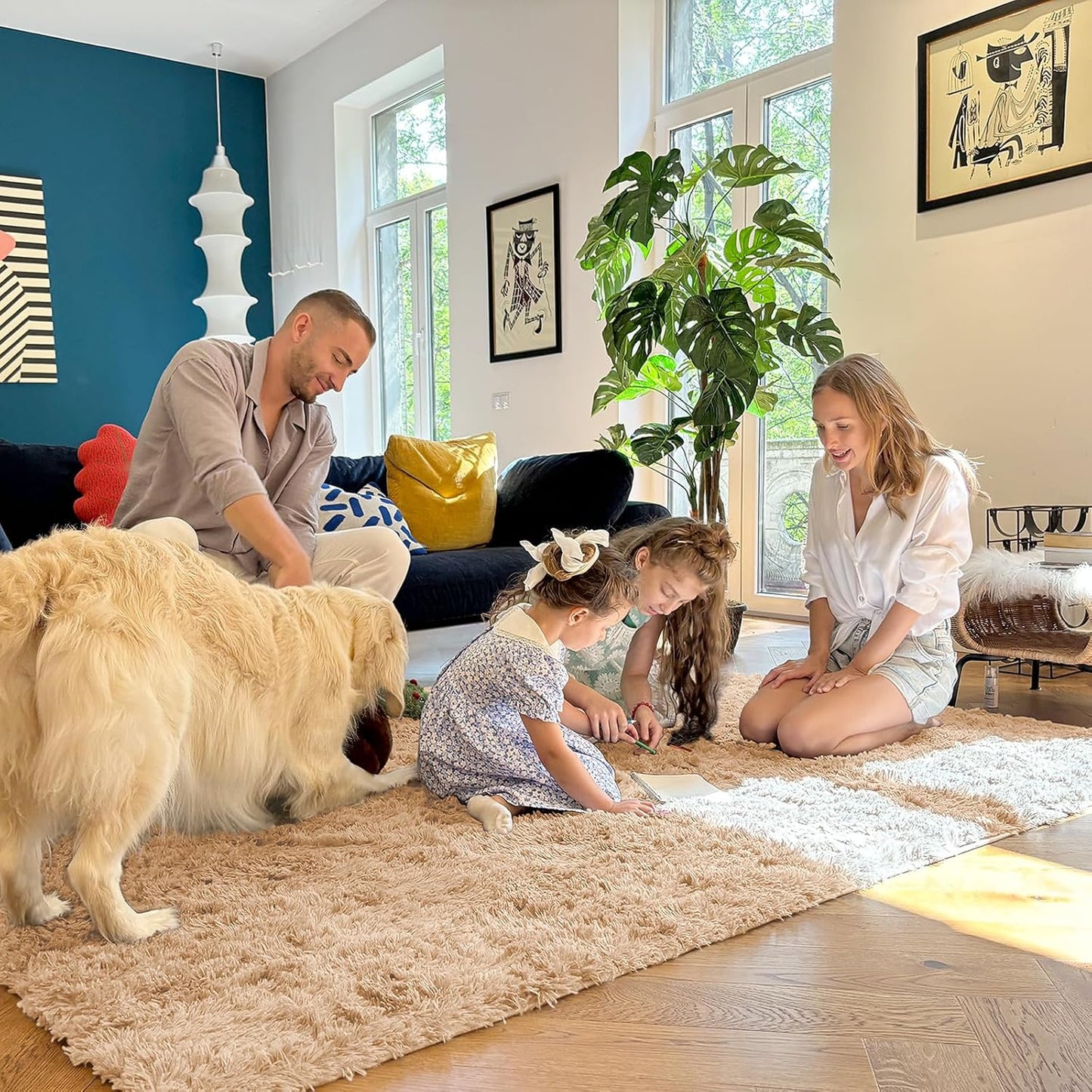OLANLY 3x7 Machine Washable Runner Rug - Soft Fluffy Shaggy Carpet for Bedroom & Hallway | Beige