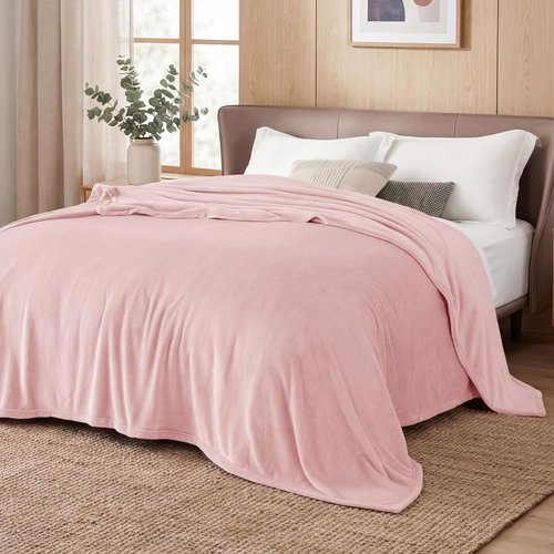 Bedsure GentleSoft Pink Fleece Blanket - Soft, Lightweight Plush Queen Size, 90x90 Inches for Cozy Luxury