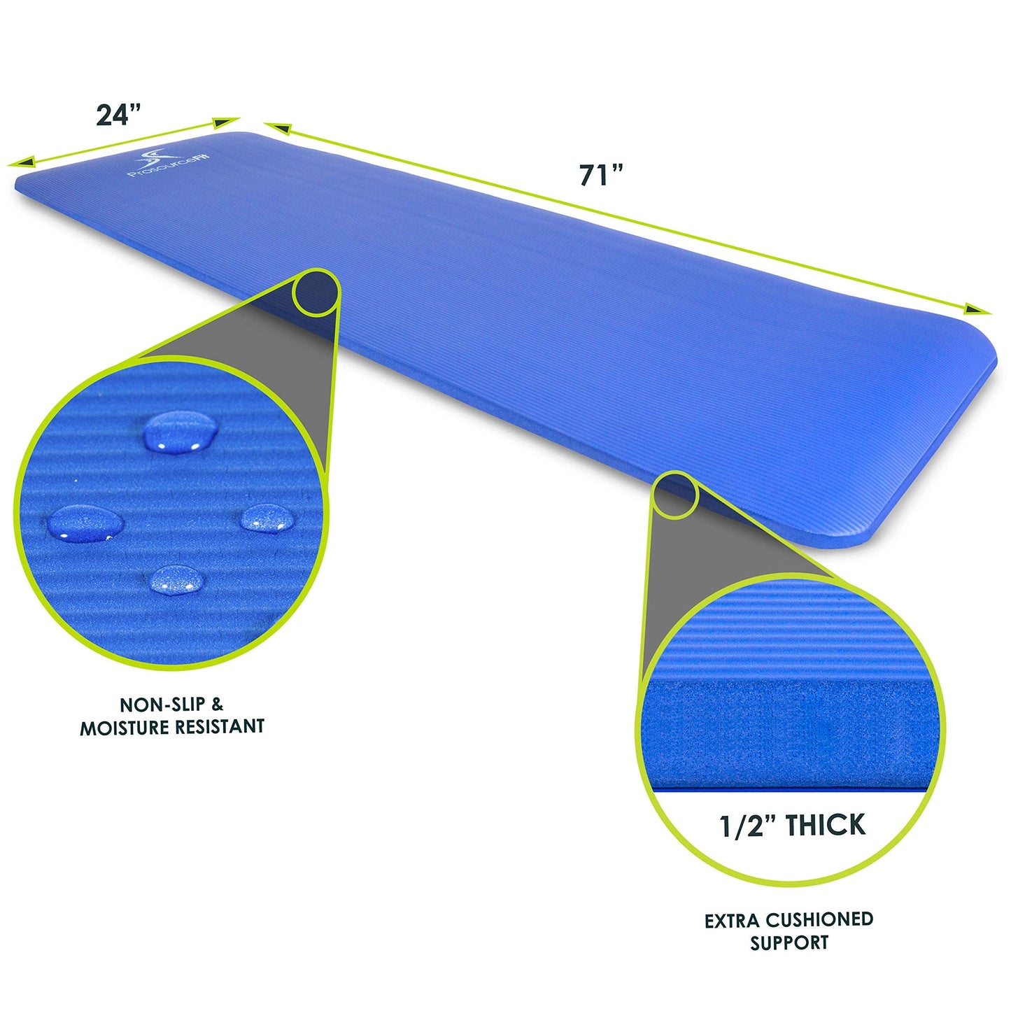 ProsourceFit Extra Thick Yoga and Pilates Mat ½” (13mm), 71-inch Long High Density Exercise Mat with Comfort Foam and Carrying Strap