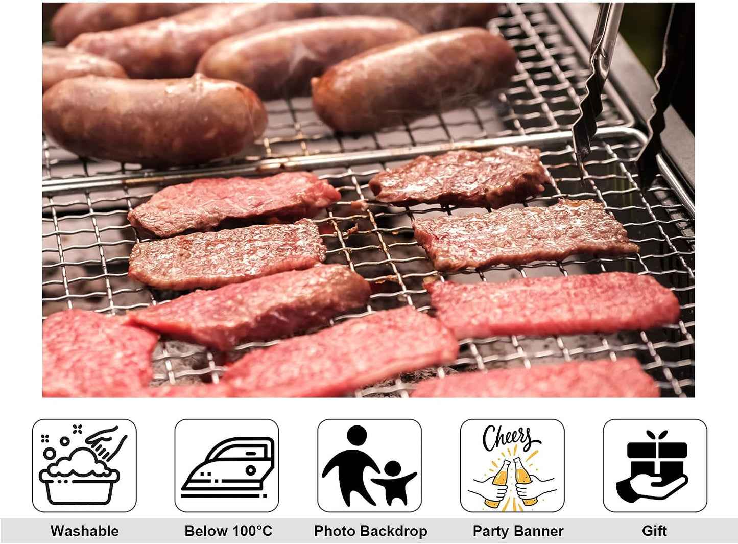 KeyWork 10x10ft Smoky BBQ Meat Assortment Backdrop Sausages Beef Slices Photography Background for Catering Event
