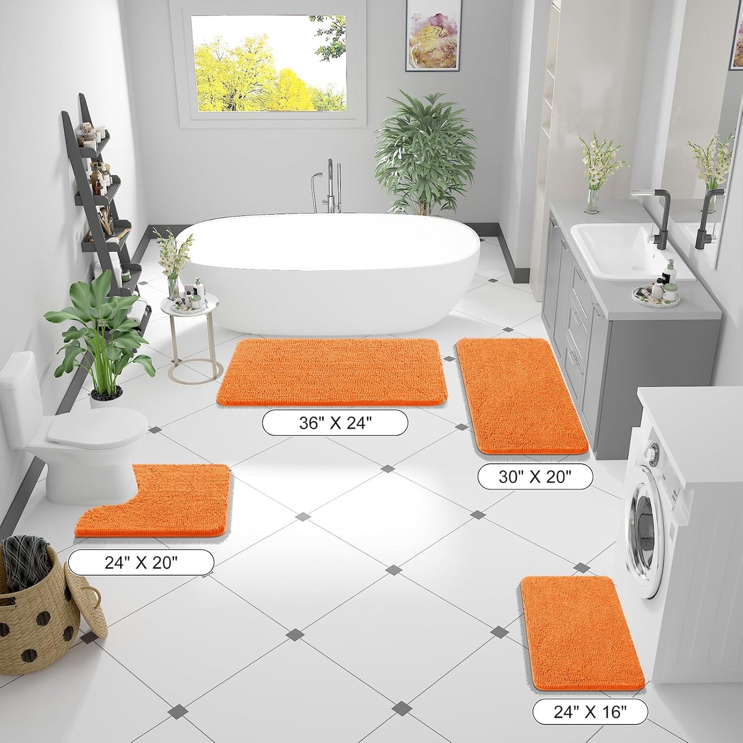 OLANLY Bathroom Runner Rugs - Extra Soft Chenille Bath Mats | Quick-Dry, Machine Washable, 44x24, Orange