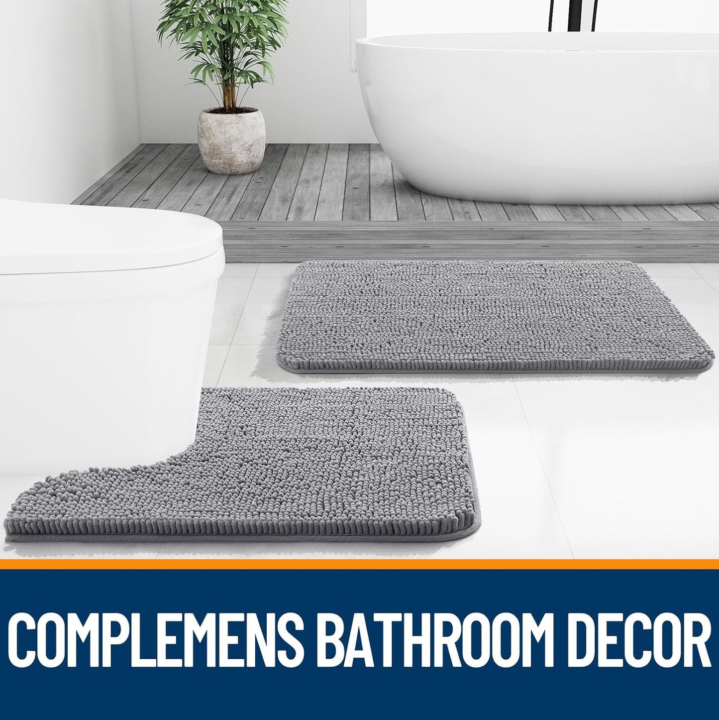 OLANLY Bathroom Rugs - Extra Soft Chenille Bath Mats | Quick-Dry, Machine Washable, 30x20, Grey