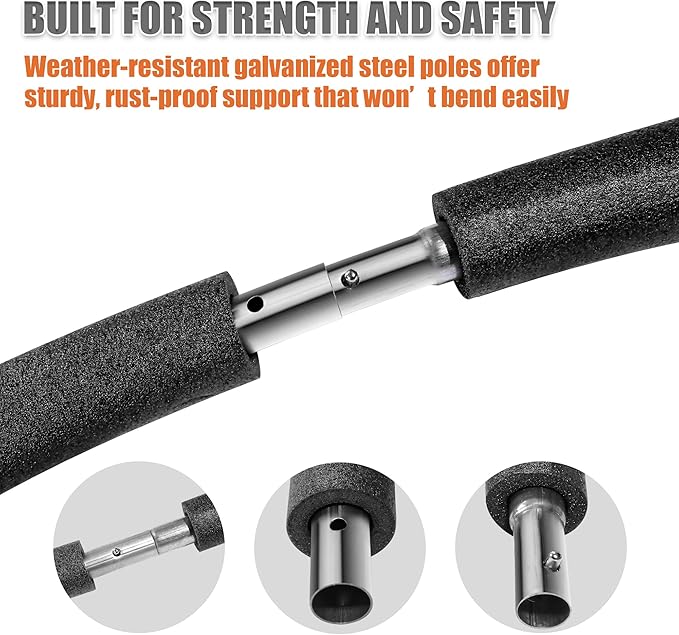 6PCS Trampoline Replacement Curved Pole, Universal Trampoline Enclosure Pole Fits for 8-16FT Curved Pole Trampoline Frame, Replacement Poles Include Foam Sleeve & Hardware for 2 Installation Ways