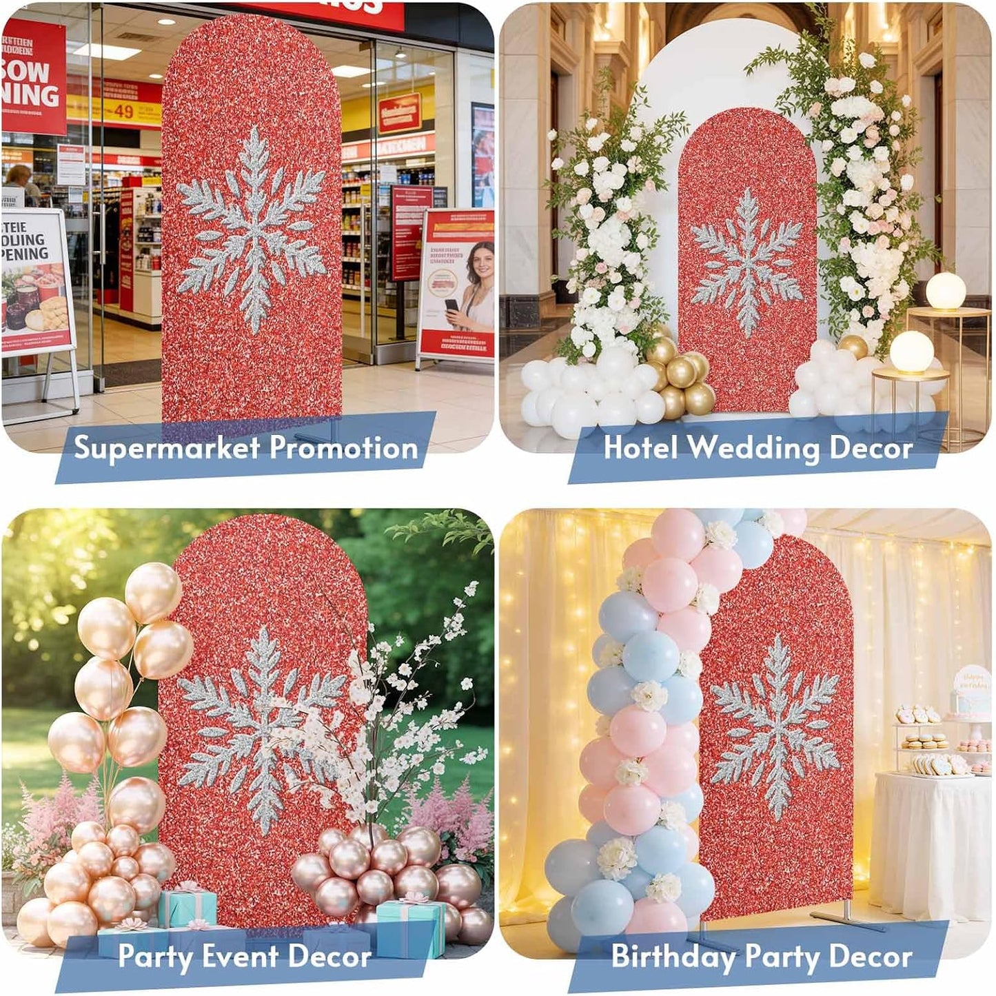 Duskova Living 7.2 Modern Themed Arch Backdrop Cover FT, Winter Watercolor Sparkling Snowflake Pattern Wedding Arch