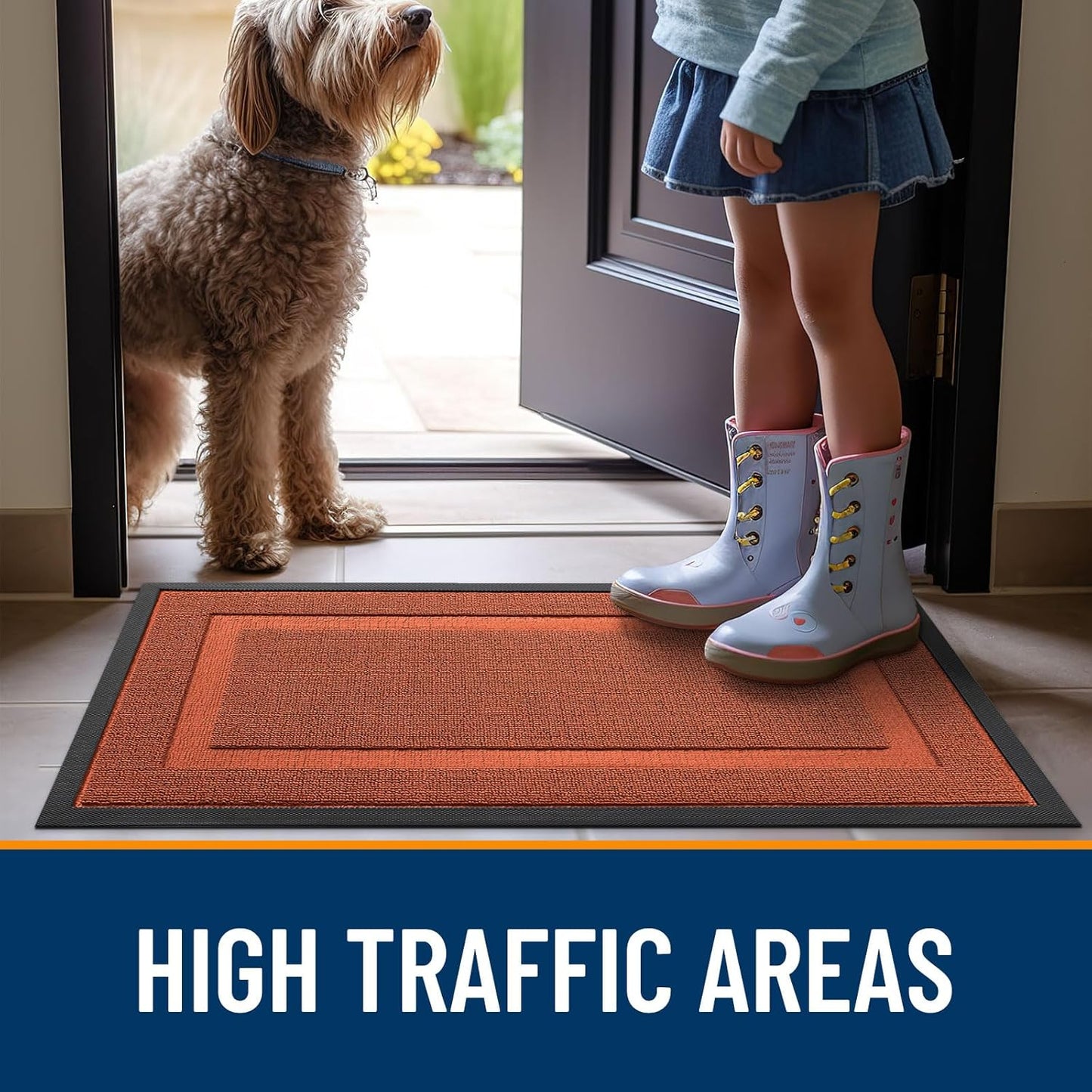 OLANLY Waterproof Front Door Mat - All-Season Natural Rubber Doormat | Easy Clean, 47x17, Vermillion Red