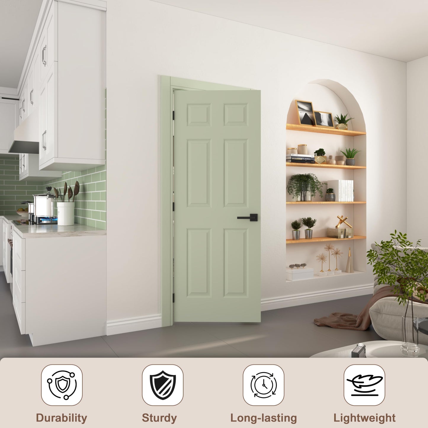 JUBEST 30"x80" Right-Hand Prehung Interior Door with Knock Down Jamb Kit & Matte Black Hinges, 6-Panel White Primed Hollow Core Molded Door Slab with Bore & Hinge Cutout, Durable & Sturdy, No Handle