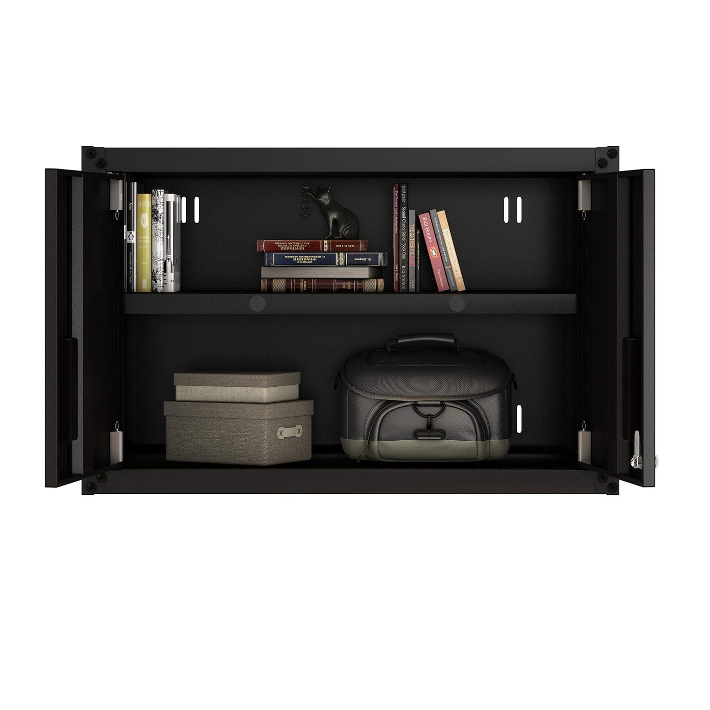 itbe Ready-to-Assemble Floating Garage Storage Cabinet - Wall Mount Garage Cabinet w/Lockable 2 Doors, 44 lbs Shelf Capacity, Removable Shelf, Small Steel Metal Cabinet(Black)