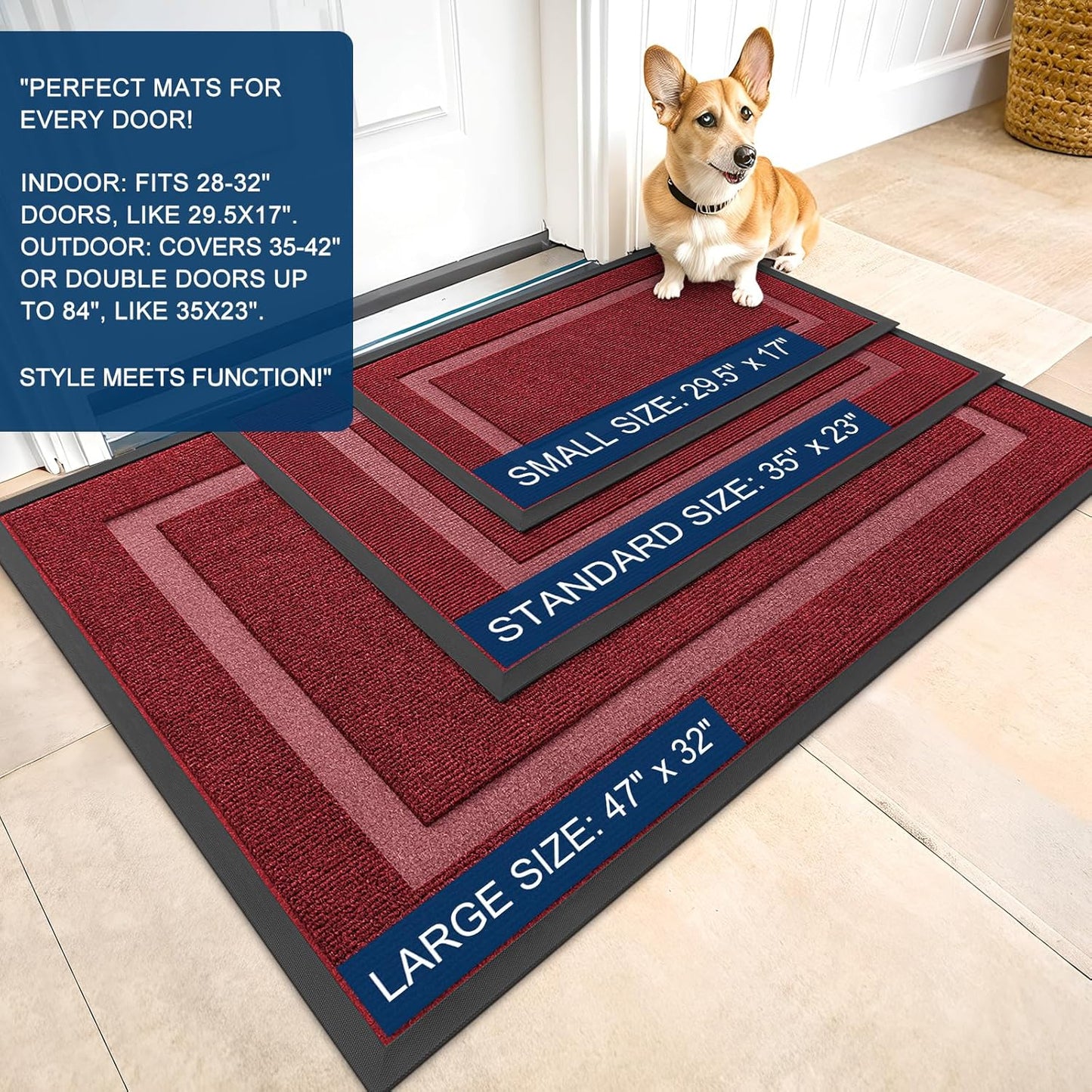 OLANLY Waterproof Front Door Mat - All-Season Indoor/Outdoor Doormat, Easy Clean, 36x24, Wine Red
