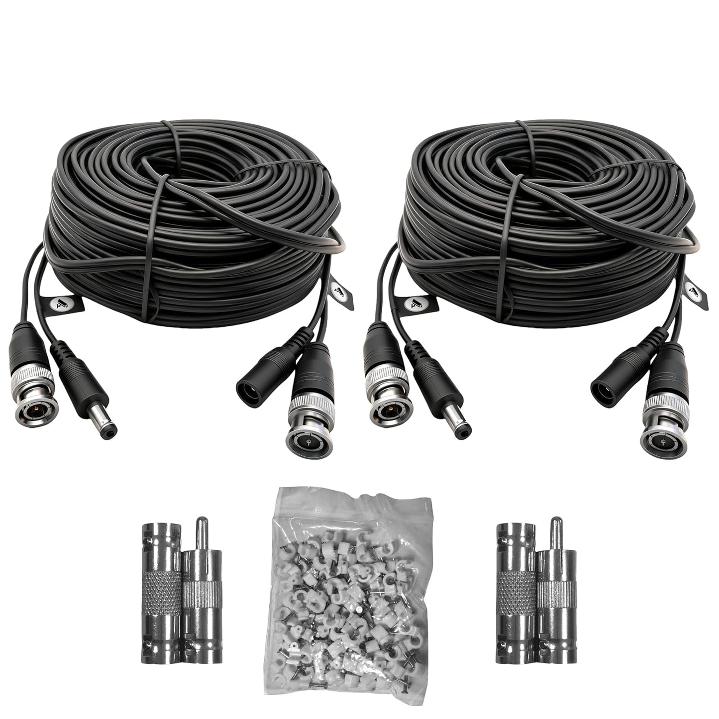 2 Pack 66ft (20M) 4K 4 100 Ultra HD BNC Video Cable Wire, Security Camera Extension Cable, All-in-One Siamese CCTV
