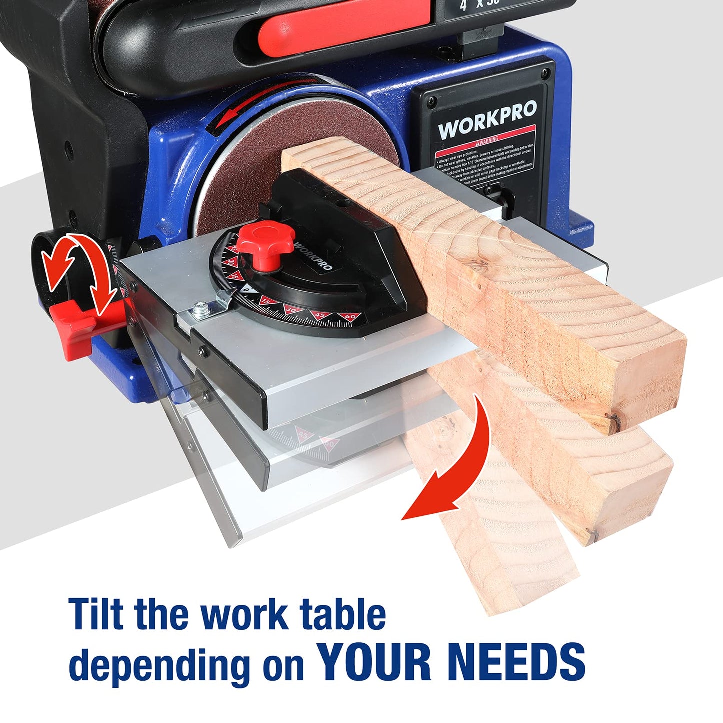WORKPRO Belt Disc Sander, 4 in. x 36 in. Belt & 6 in. Disc Sander with 6pcs Sandpapers, Cast Iron Base for Sanding Woodworking, DIY Decoration