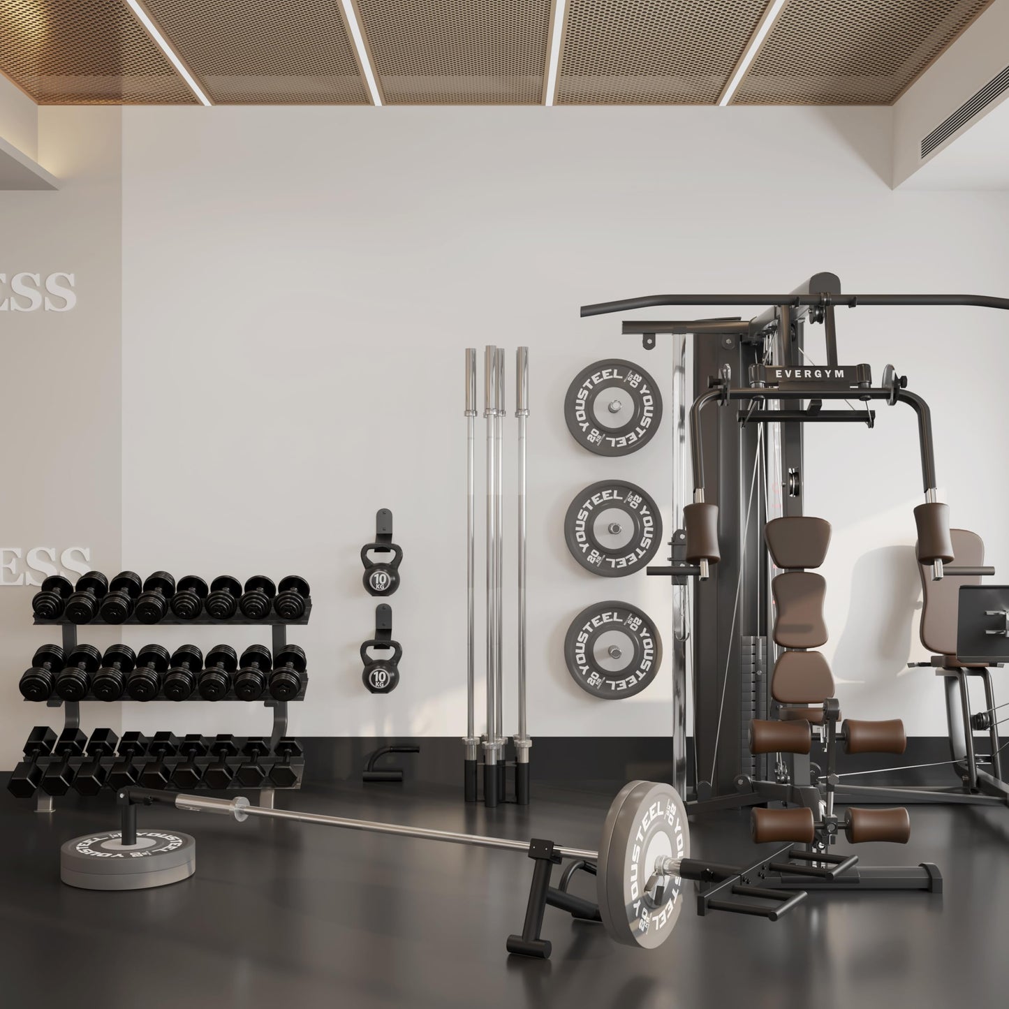 Barbell Rack Stand Vertical Olympic Bar Storage Rack 6 Bars Storage Rack for 2-inch Olympic Bars Dumbbell Handles Triceps Bars Curl Bars