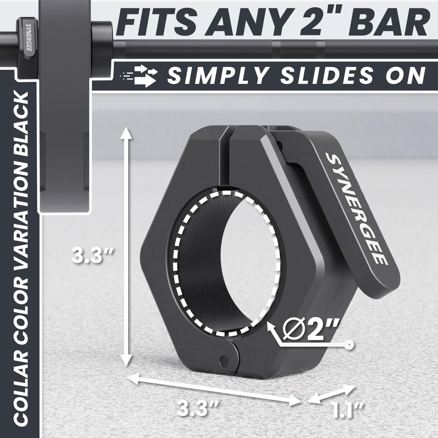 Synergee Black Magnetic Barbell Collars – Locking 2" Olympic Size Weight Clamps - Quick Release Collar Clips – Bar Clamps Great for Crossfit Olympic Lifts and Strength Training
