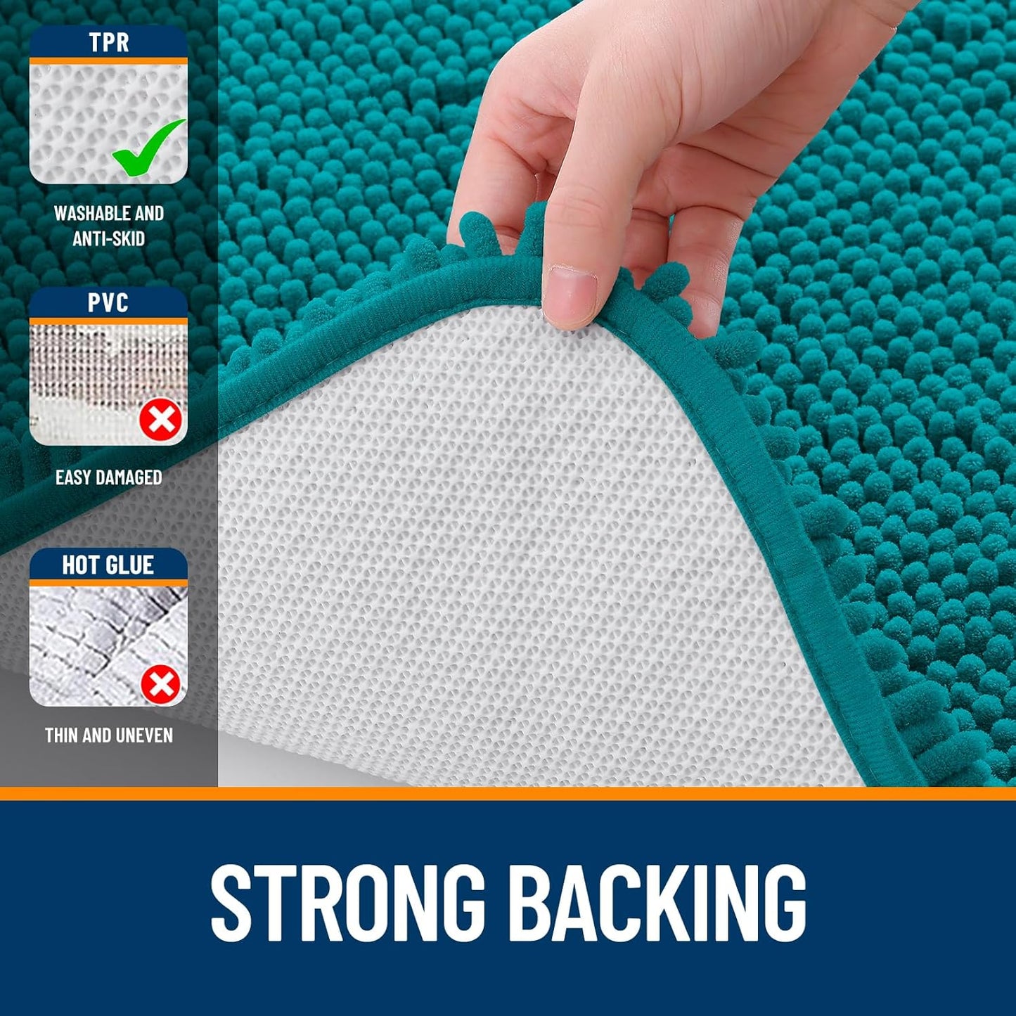 OLANLY Large Bath Rugs - Extra Soft Chenille with Rubber Backing | Quick Dry & Machine Washable, Deep Lake 47x32