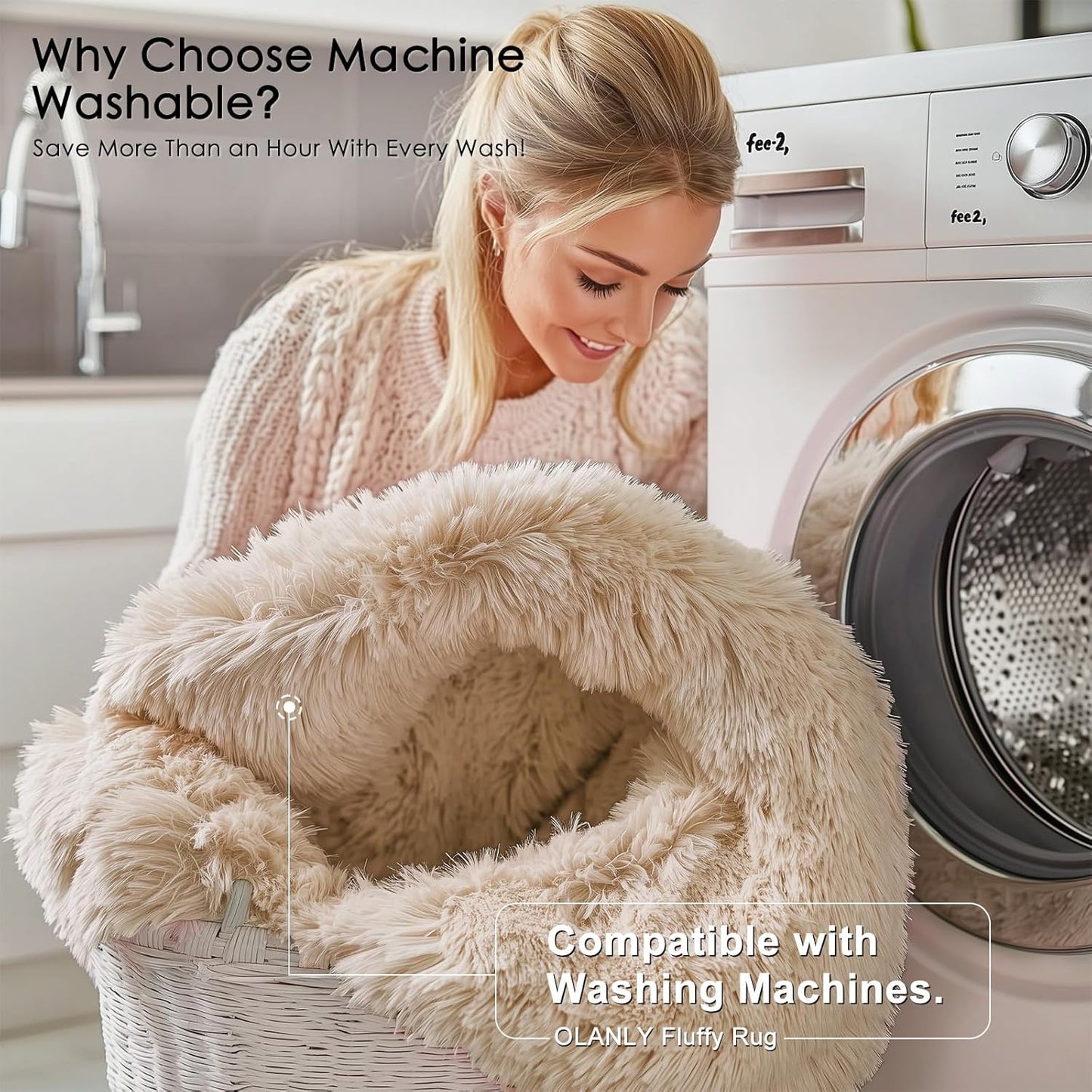 OLANLY Machine Washable Runner Rugs - Soft Fluffy Shaggy Indoor Carpet for Bedroom & Hallway | Beige