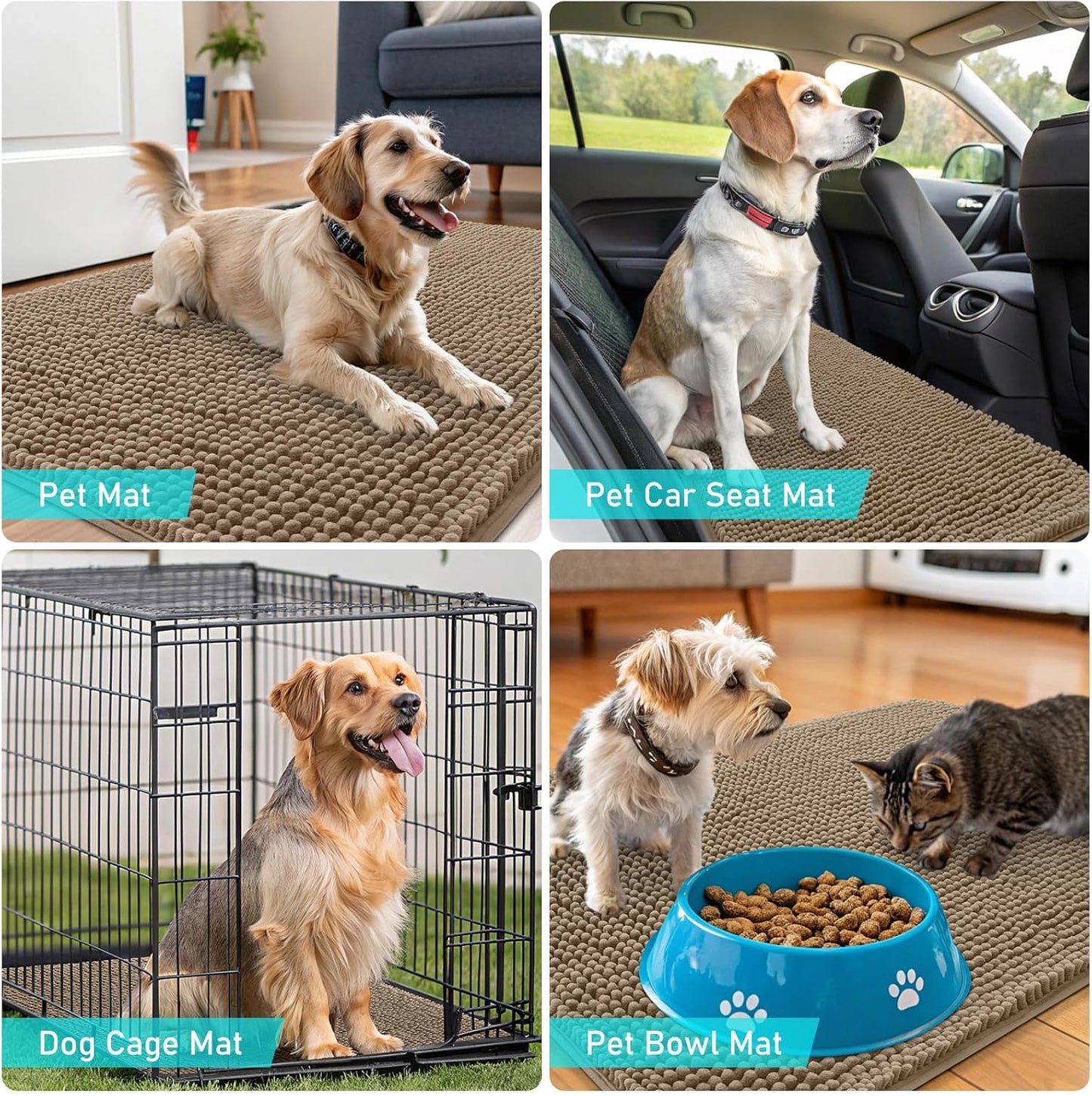OLANLY Dog Door Mat - Absorbent Non-Slip Chenille for Muddy Paws | 70x24 Inches, Quick Dry Tan Doormat