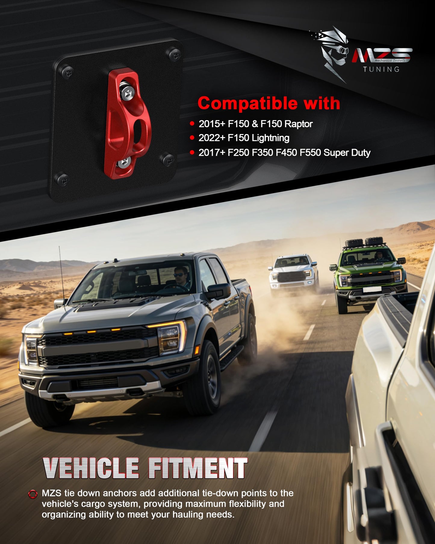 MZS 3" Leveling Kit + Truck Bed Tie Down Anchors Compatible with 2015+ F250 F350 Super Duty, Pack of 4