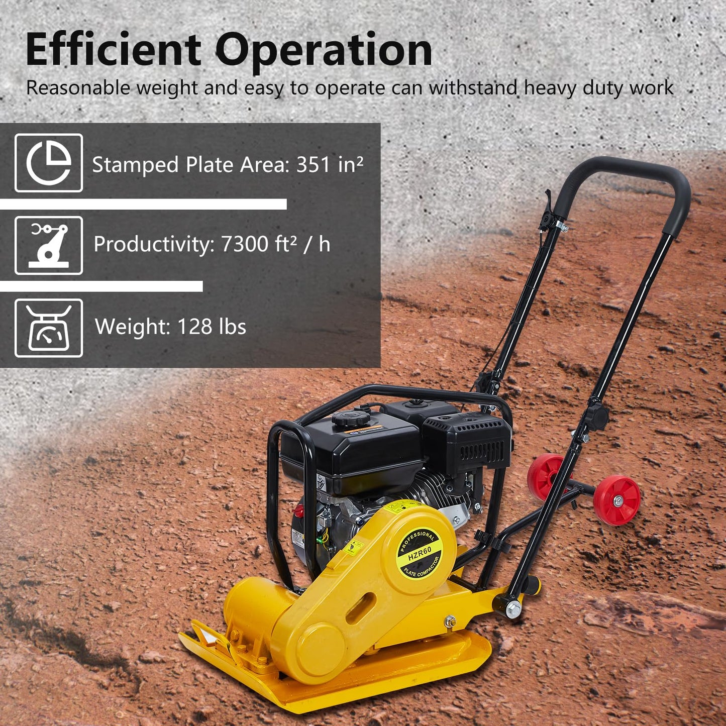 7HP Plate Compactor, 212CC Gas Engine, 4200lbs Power Jumping Jack Tamper, 22.1x15.9 in Plate Compaction Force Rammer Jumping Jack Tamper, 5600 VPM Pavement Compactor for Asphalts, Walkway