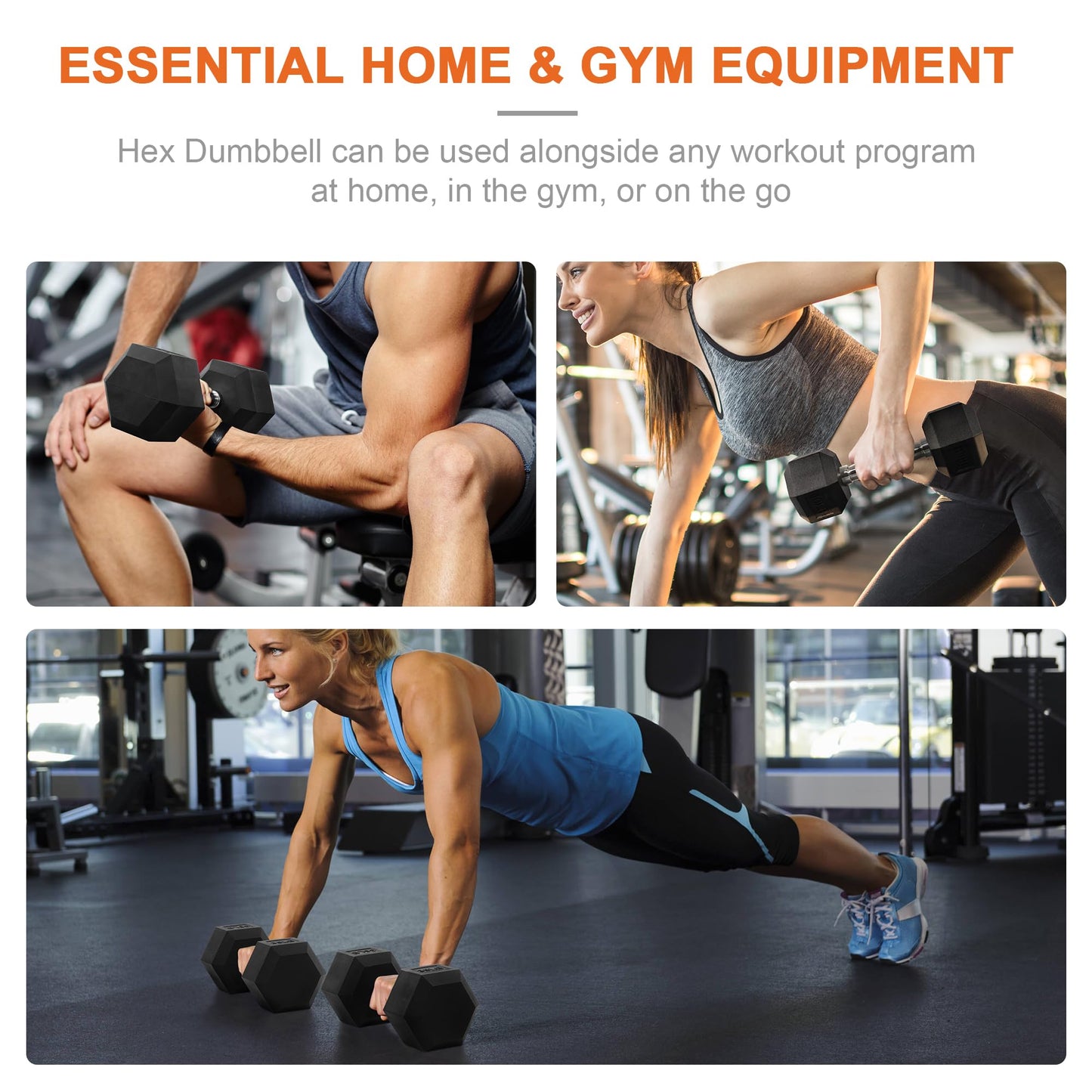 Fitvids Rubber Encased Hex Dumbbell Hand Weights with Anti-Slip Cast Iron Grip for Exercise & Fitness, 15LBS Pair