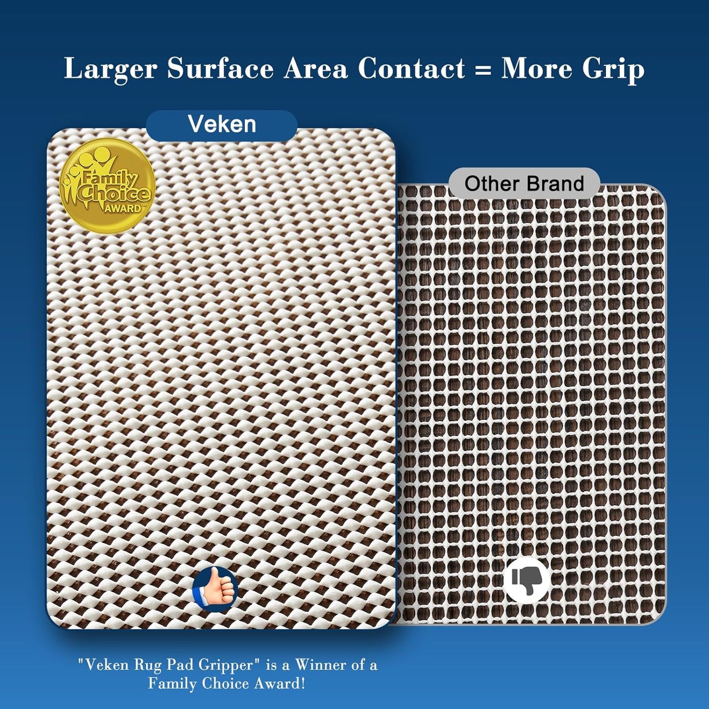 Veken Rug Pad Gripper - Non-Slip 5x7 Ft Mat for Hardwood & Tile Floors | Thick Anti-Skid Design