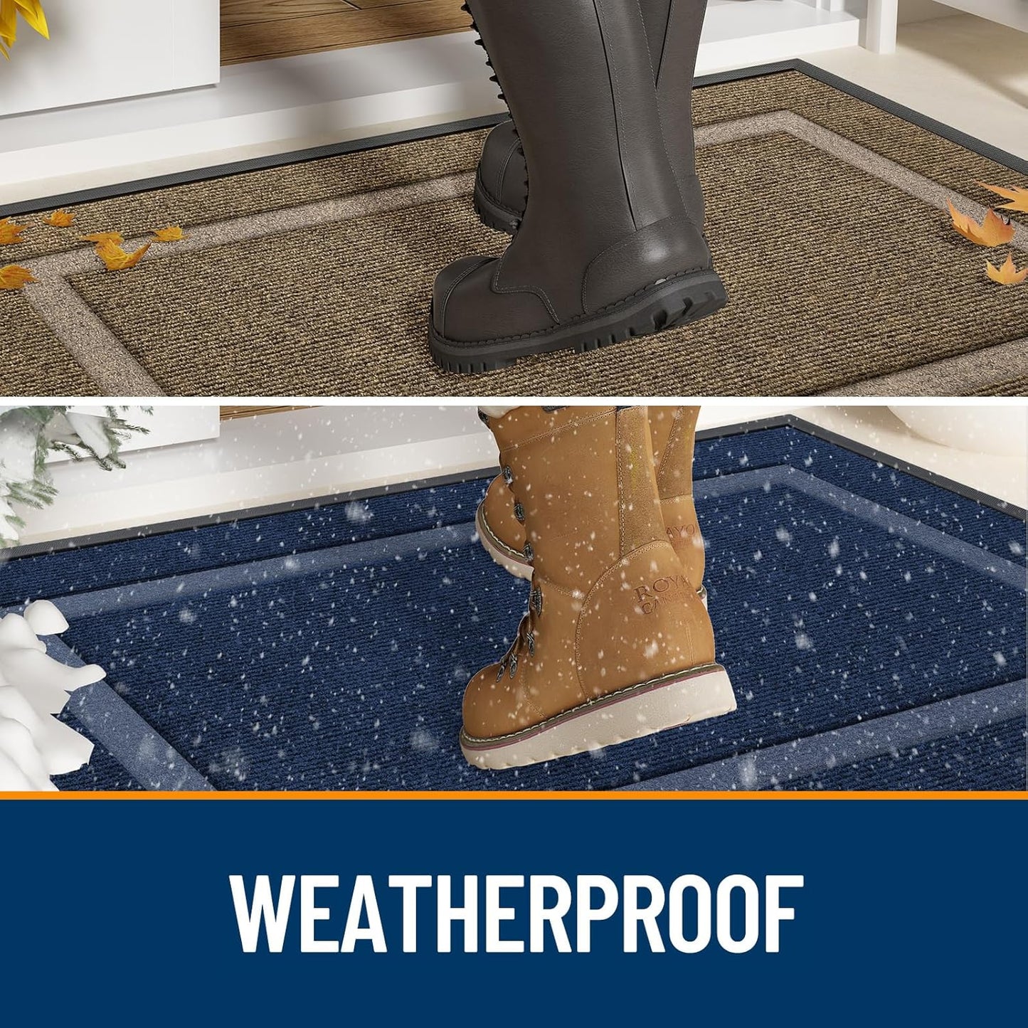 OLANLY Waterproof Front Door Mat - All-Season Natural Rubber Doormat | Easy Clean, 47x17, Vermillion Red