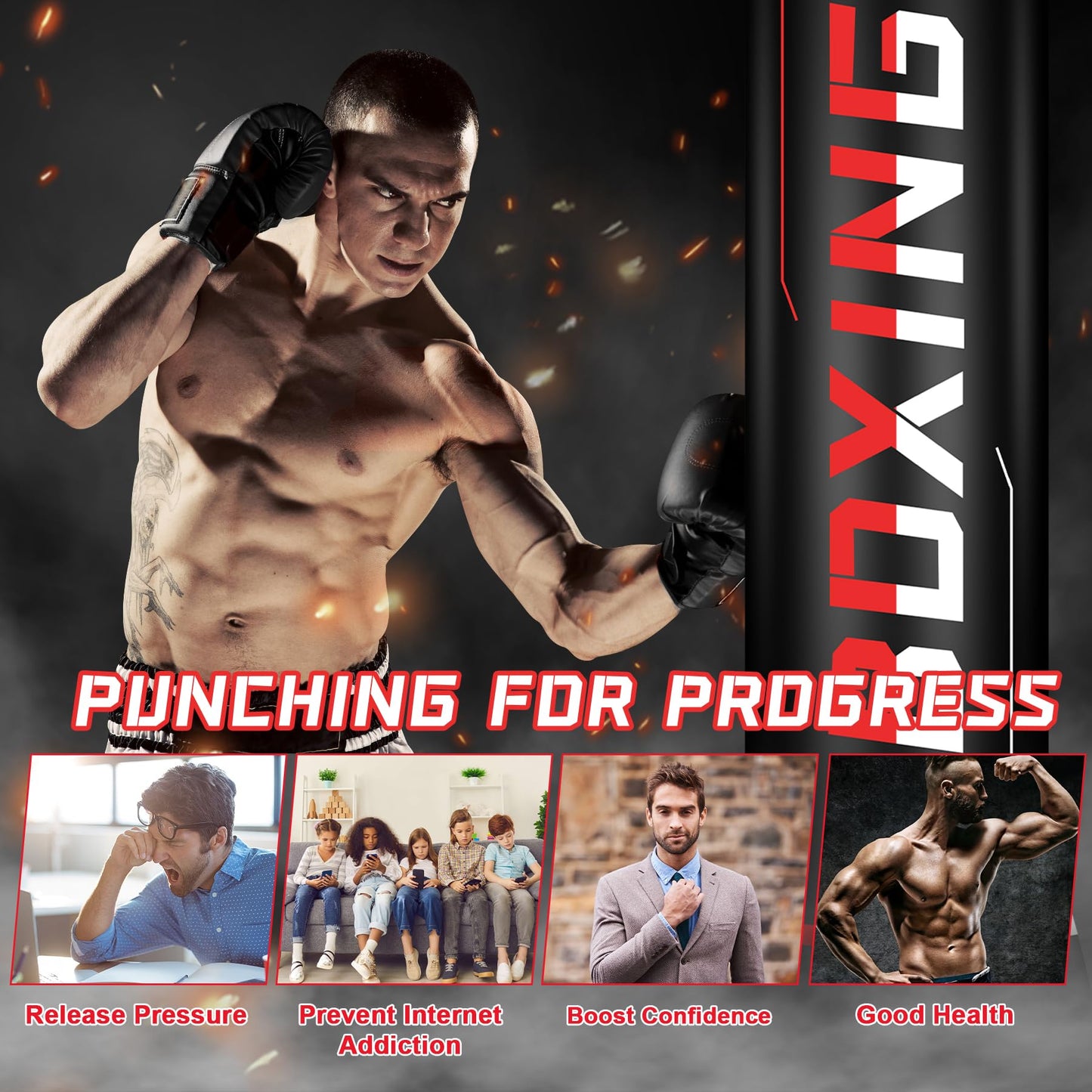 Freestanding Punching Bag for Adult Teens, 70" Heavy Punching Bag with Boxing Gloves and Electric Air Pump for Beginners Kickboxing Training MMA Muay Thai Fitness Office Home Gym