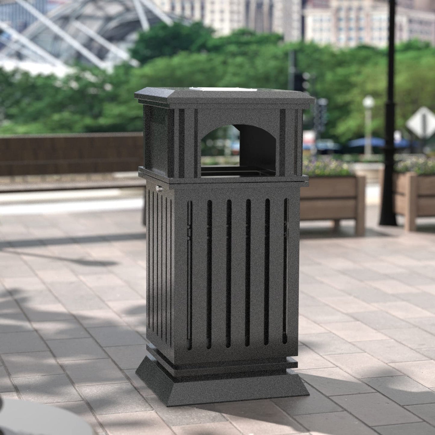 BEAMNOVA Matte Black 35.5 * 15.8 * 15.8 in Trash Can Outdoor Top Tray + Gold 9.8 * 24 in Stainless Steel Trash Can with Top Lid Tray