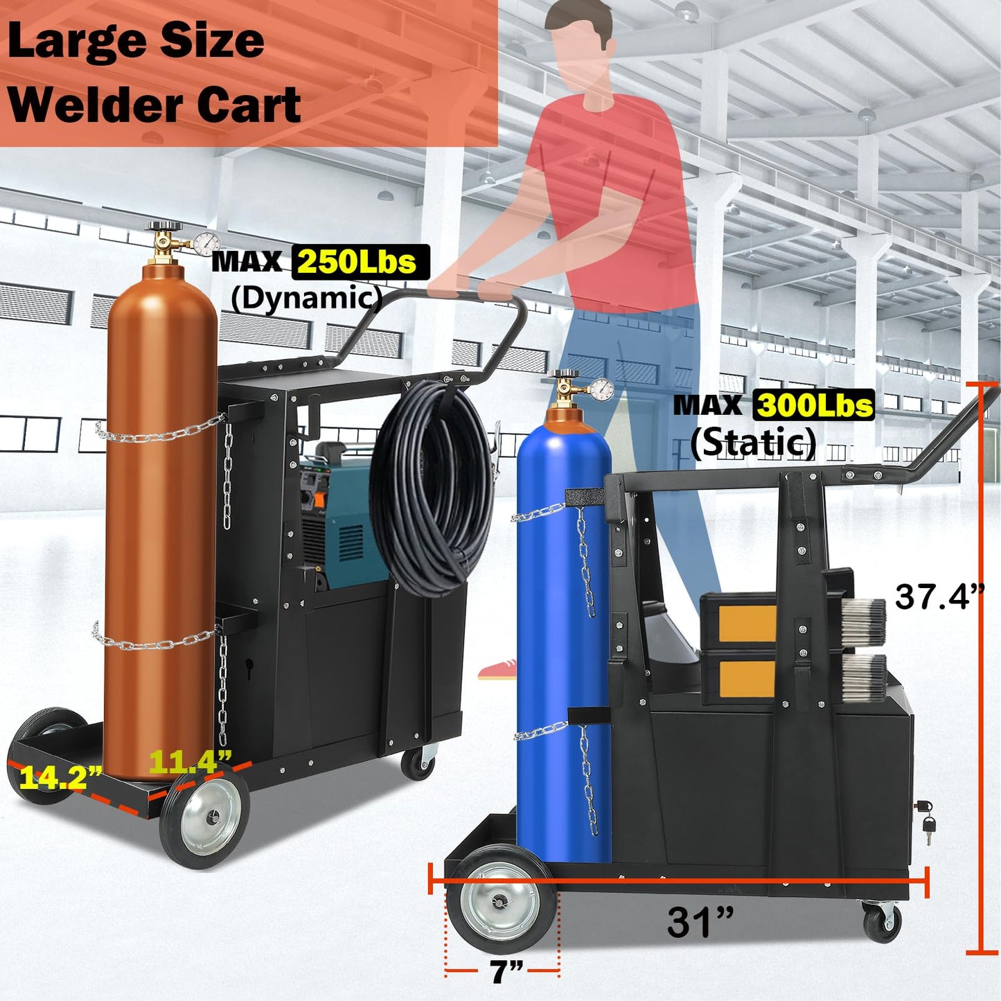 RCARTICH Welding Cart,Heavy Duty Rolling Welder Carts with 360 Swivel Wheels,Large Size Welder Cart for MIG MMA TIG Welding Machine and Plasma Cutter Tank