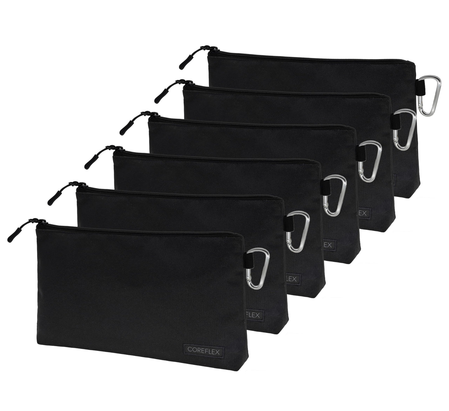 COREFLEX Premium Tool Pouch Zipper Bag, Small Tool Bag, Multipurpose Storage pouch, Heavy duty Flat Bottom Tool bag with YKK Zipper (6 pack Large 12inch Black)