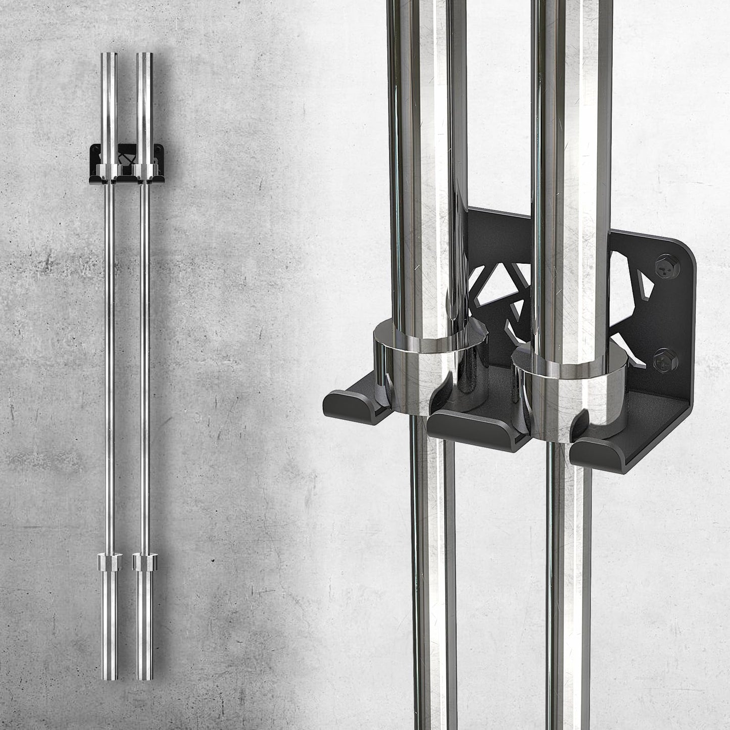 Kipika Versatile Wall Mounted Barbell Holder with 2-Hooks Storage Rack for Barbell Bars Holds Under 33mm Bar Size and Fitness Accessories Space-Efficient Gym Organization for Home & Commercial Use
