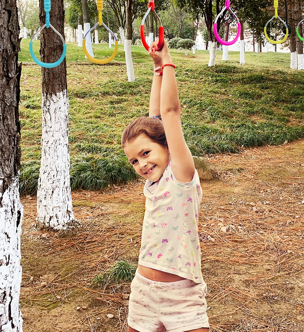Swing Gymnastic Ring Warrior Obstacle Course Slackline Climb Trapeze Fist Training Equipment, 2 Purple Ninja Monkey Bar Hang Jungle Fist Workout Outdoor Indoor Home Gym Backyard Playground Play Sets