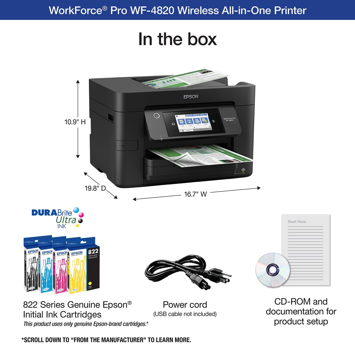 Epson® Workforce® Pro WF-4820 Wireless Color Inkjet All-In-One Printer, Black, Large