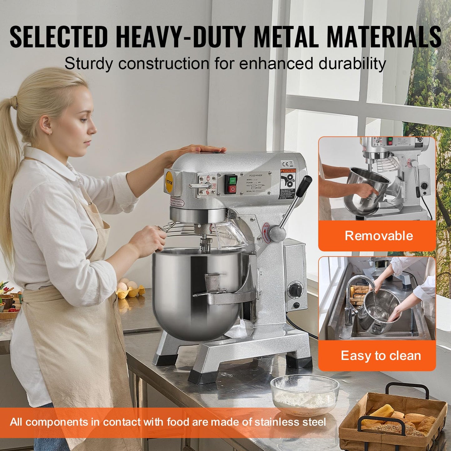VEVOR Commercial Food Mixer 10Qt, Commercial Mixer with 3 Adjustable Speeds, 550W Dough Mixer,Commercial Stand Mixer with Stainless Steel Bowl