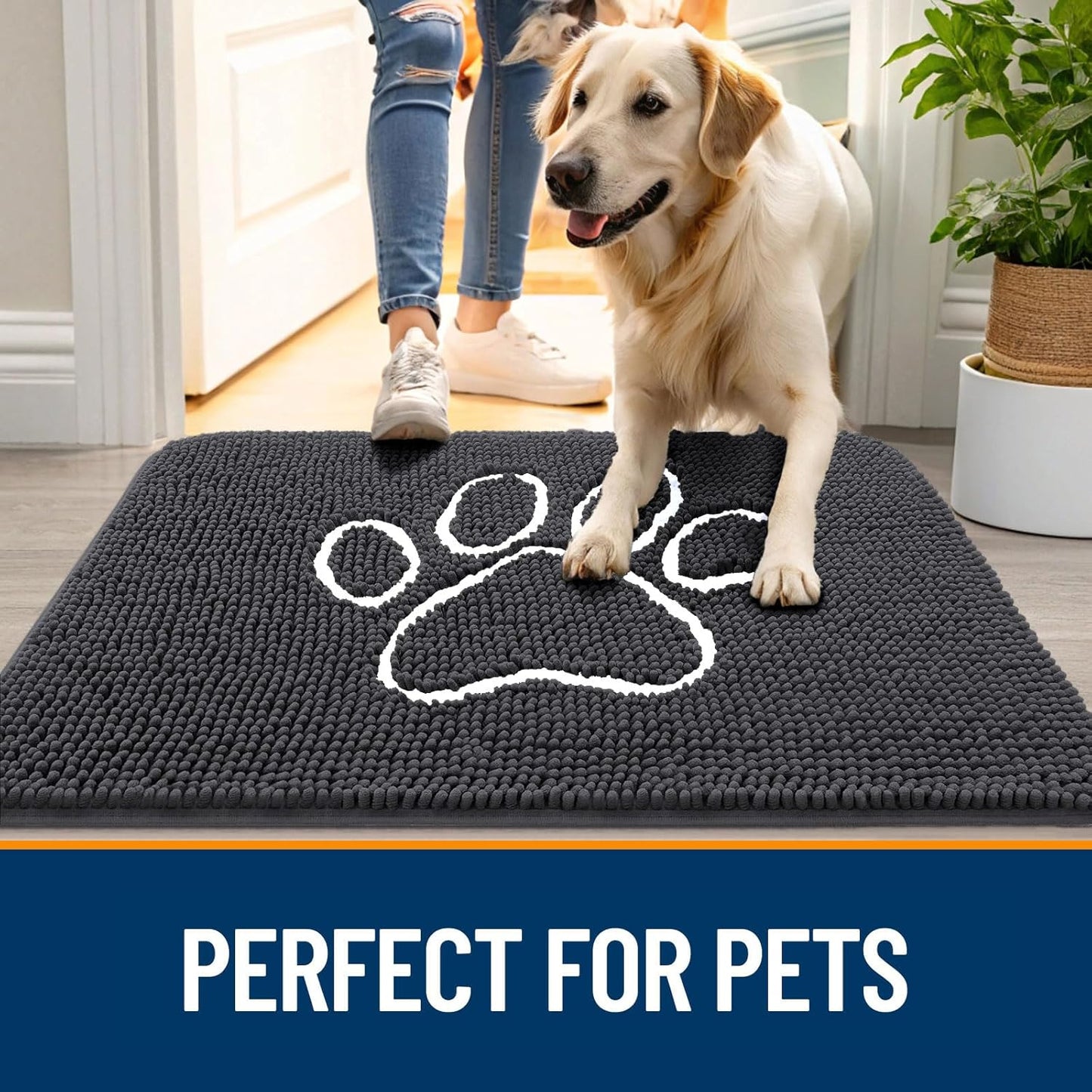 OLANLY Dog Door Mat - Absorbent Non-Slip Mud Mat for Muddy Paws | 59x20 Inches, Dark Grey