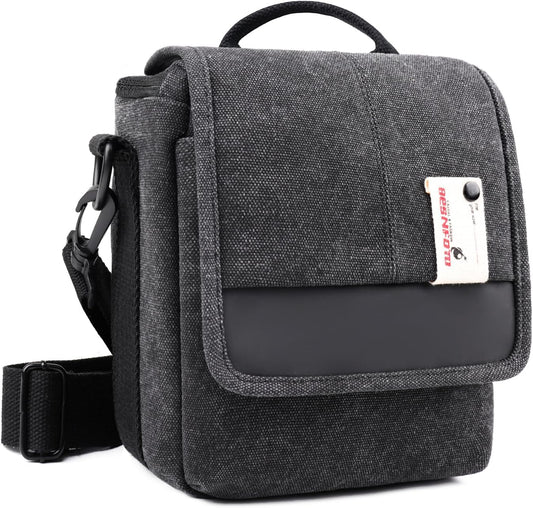 Small Black Messenger Camera Bag for Canon - Compact Shoulder Case