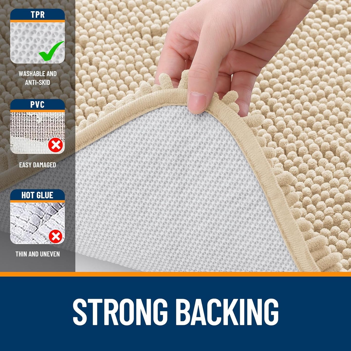 OLANLY Bathroom Rugs - Extra Soft Chenille Bath Mats | 47x20, Quick Dry & Machine Washable, Beige