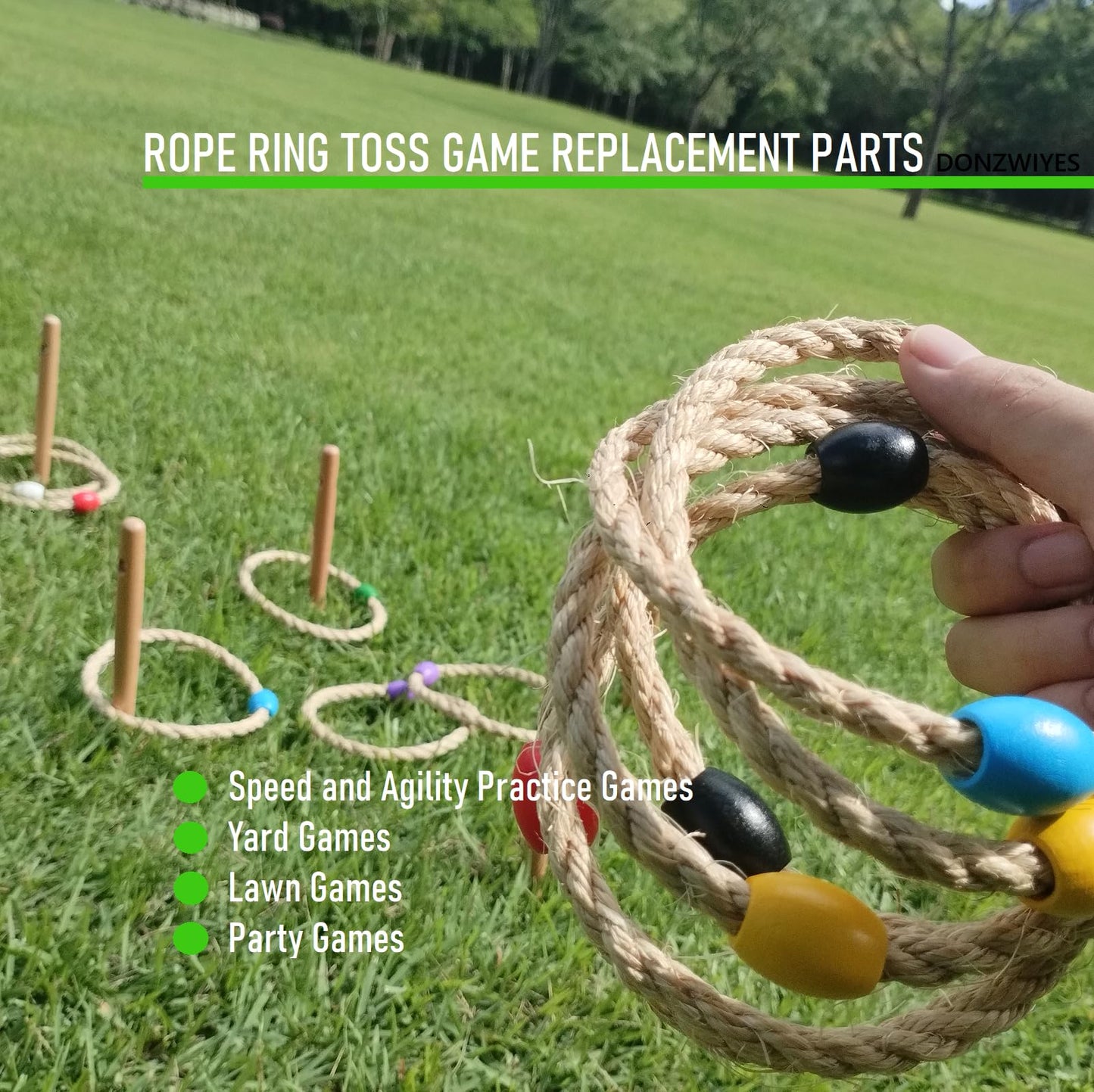 6 Pack Sisal Rope Ring Toss Game Replacement Parts for Adults and Kids, Outdoor Toss Rings for Agility Practice and Speed Game and Yard Games and Lawn Games for Party (Red and Black)