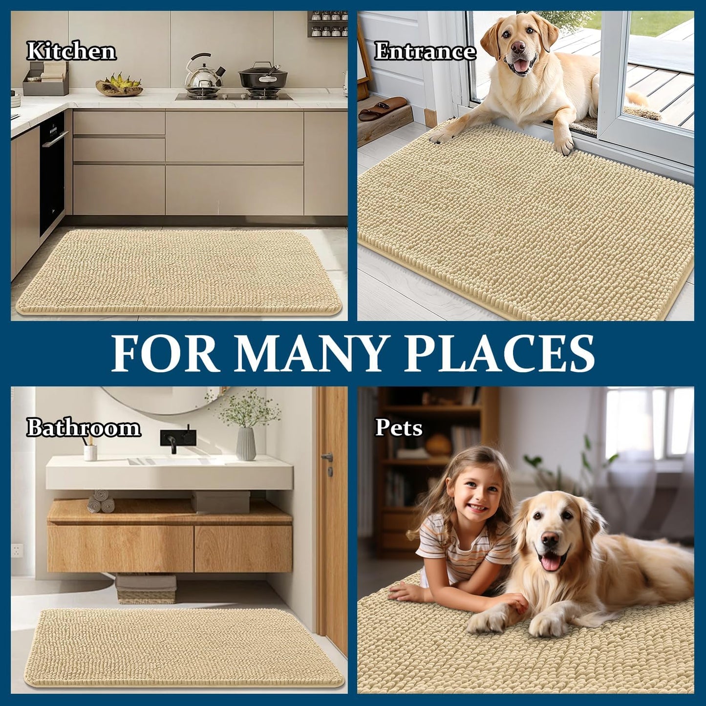 OLANLY Dog Door Mat - Absorbent Non-Slip Washable Chenille Mat for Muddy Paws | 54x24 Inches, Quick Dry