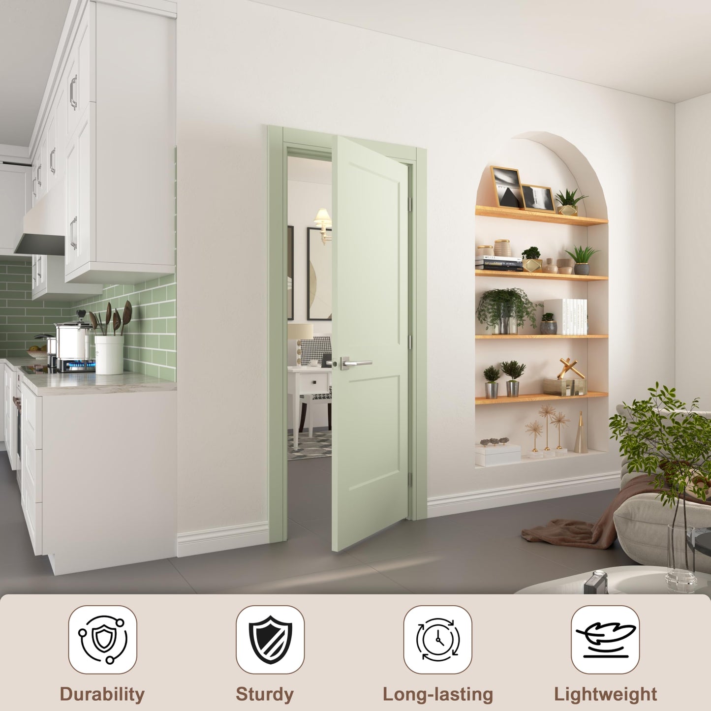 JUBEST 28"x80" Left-Hand Prehung Interior Door with Knock Down Jamb Kit & Satin Nickel Hinges, 2-Panel White Primed Hollow Core Molded Door Slab with Bore & Hinge Cutout, Durable & Sturdy, No Handle