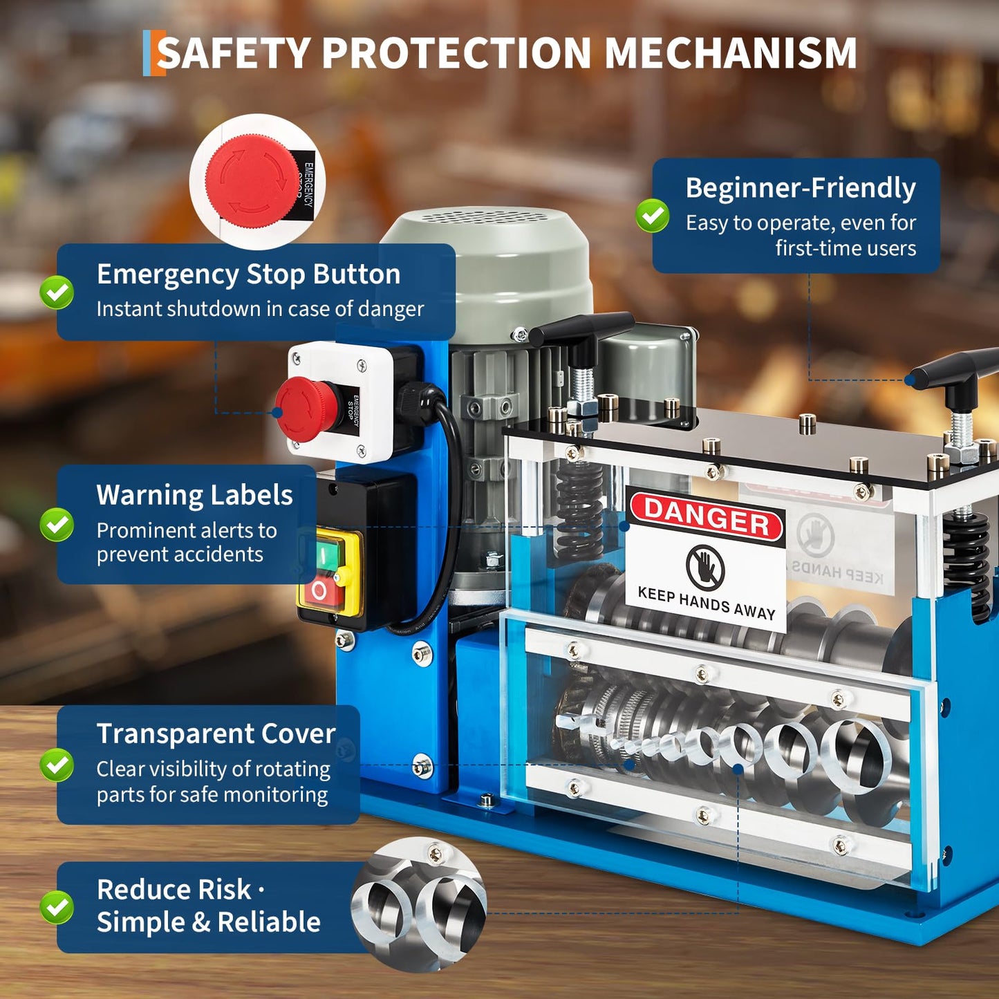 Automatic Wire Stripper Machine, 0.06" - 1.5" Automatic Wire Stripper w/75 Feet/Minute, 370w 10 Channels 10 Blades with Transparent Panel for Recycling Copper